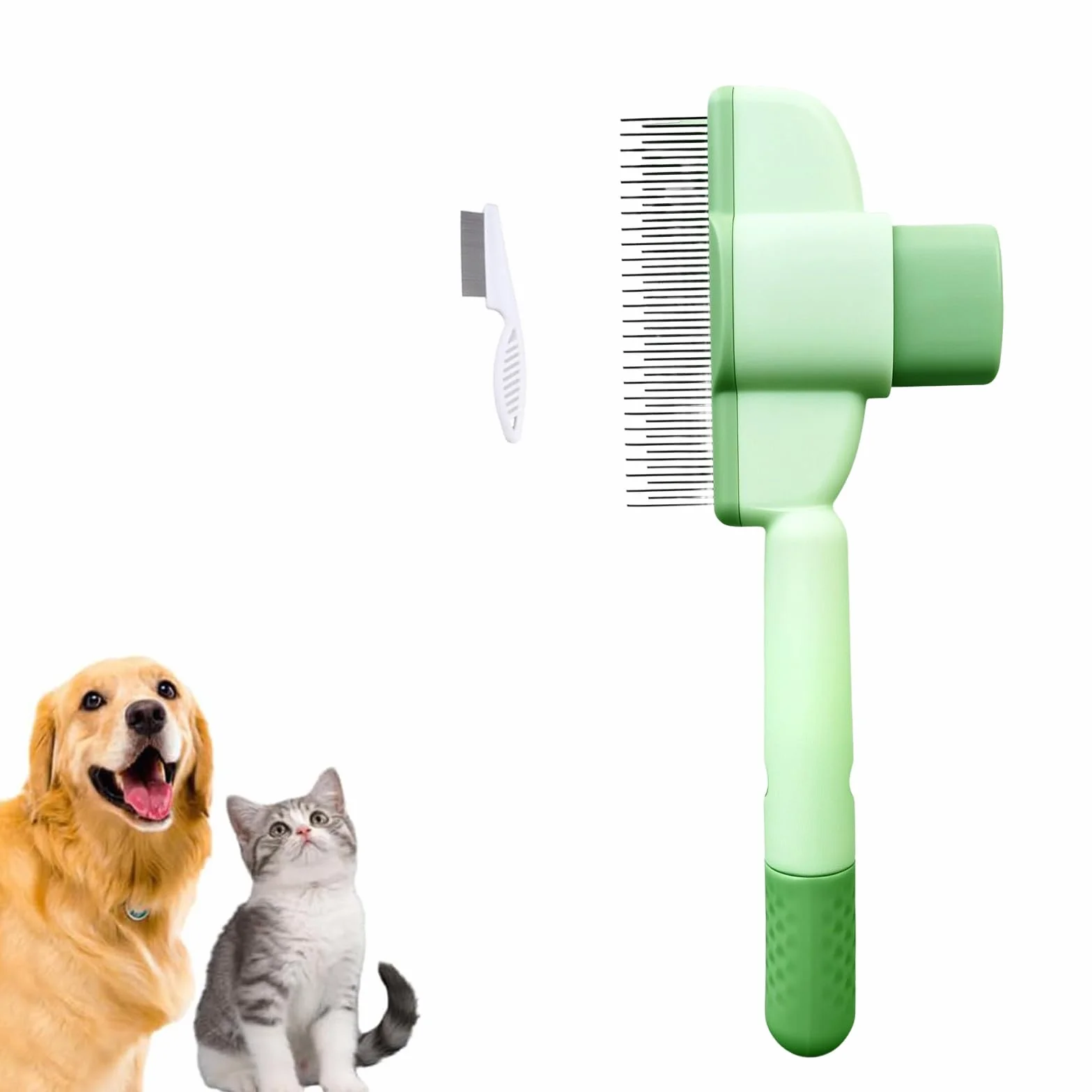 chat peigne, 2025 brosse anti-poils mort –peigne anti puces douce, efficace et autonettoyante, idéale pour poils longs et courts (Jaune)