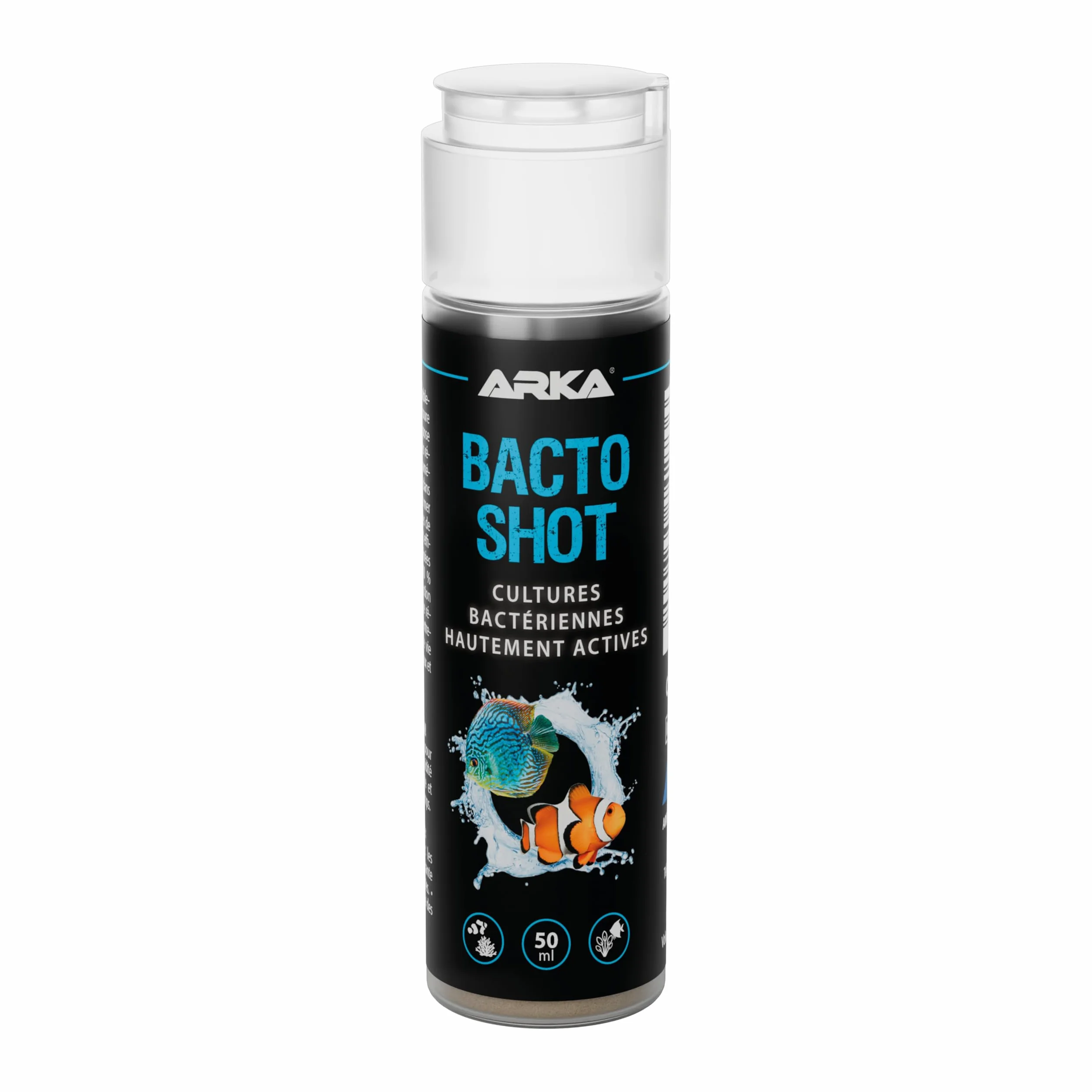 Bactéries Aquarium 50 ML – ARKA Bacto-Shot – clarifie l’Eau en 24h – bactéries vivantes nettoyantes & filtrantes avec Support Naturel – idéal en Cas de nitrites, Trouble ou démarrage