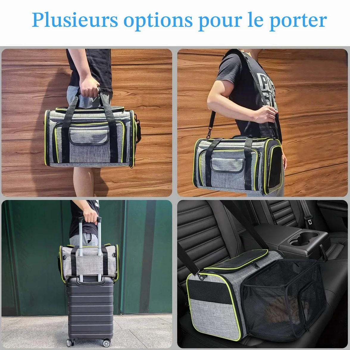 Sac de Transport pour Chat Chien Extensible Filet Respirant Pliable avec Matelas Amovible 43x28x28cm