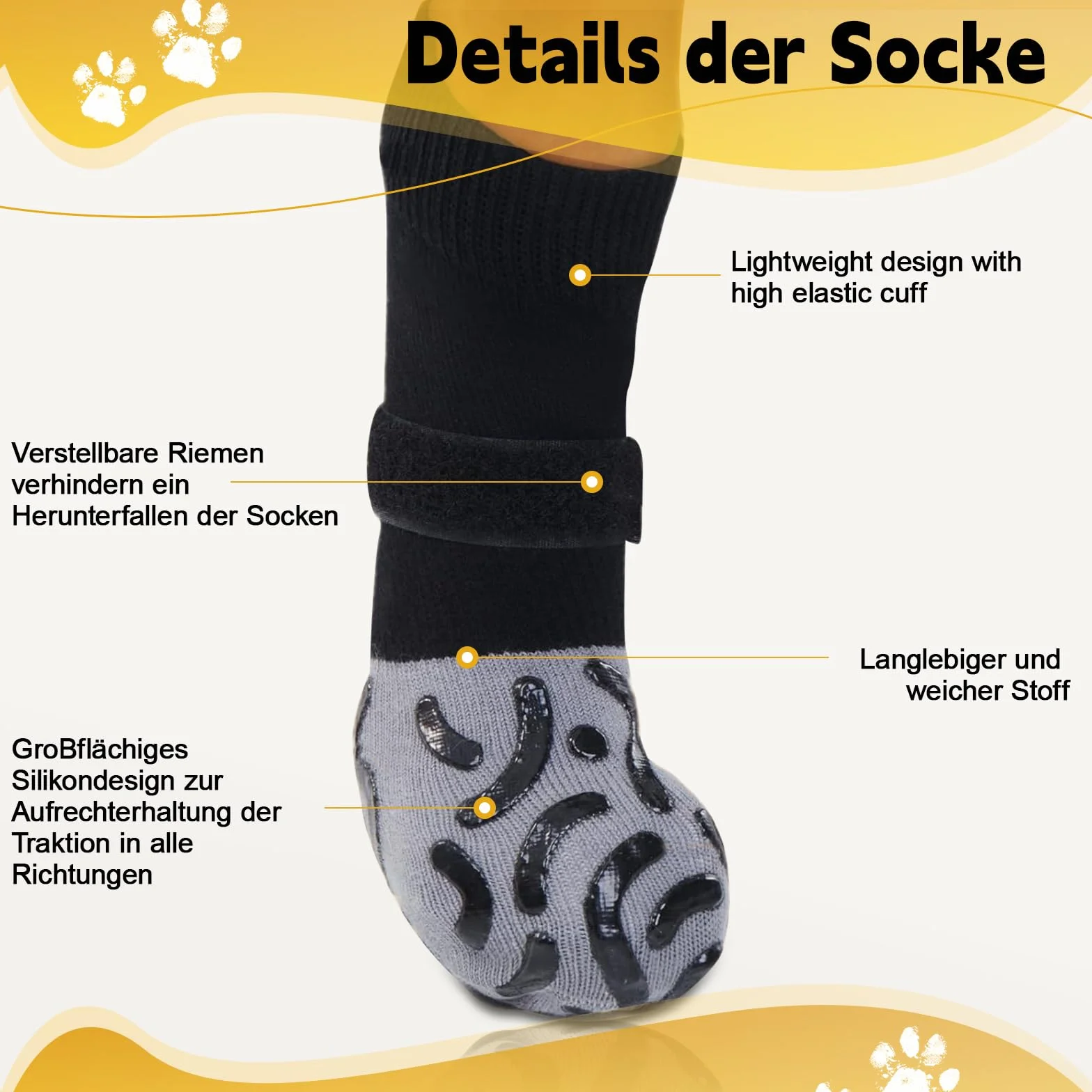 Réglables Chaussettes Chien avec Adhérence Protection Coussinet Protège-Pattes Anti-Léchage Anti-Glissement (M)