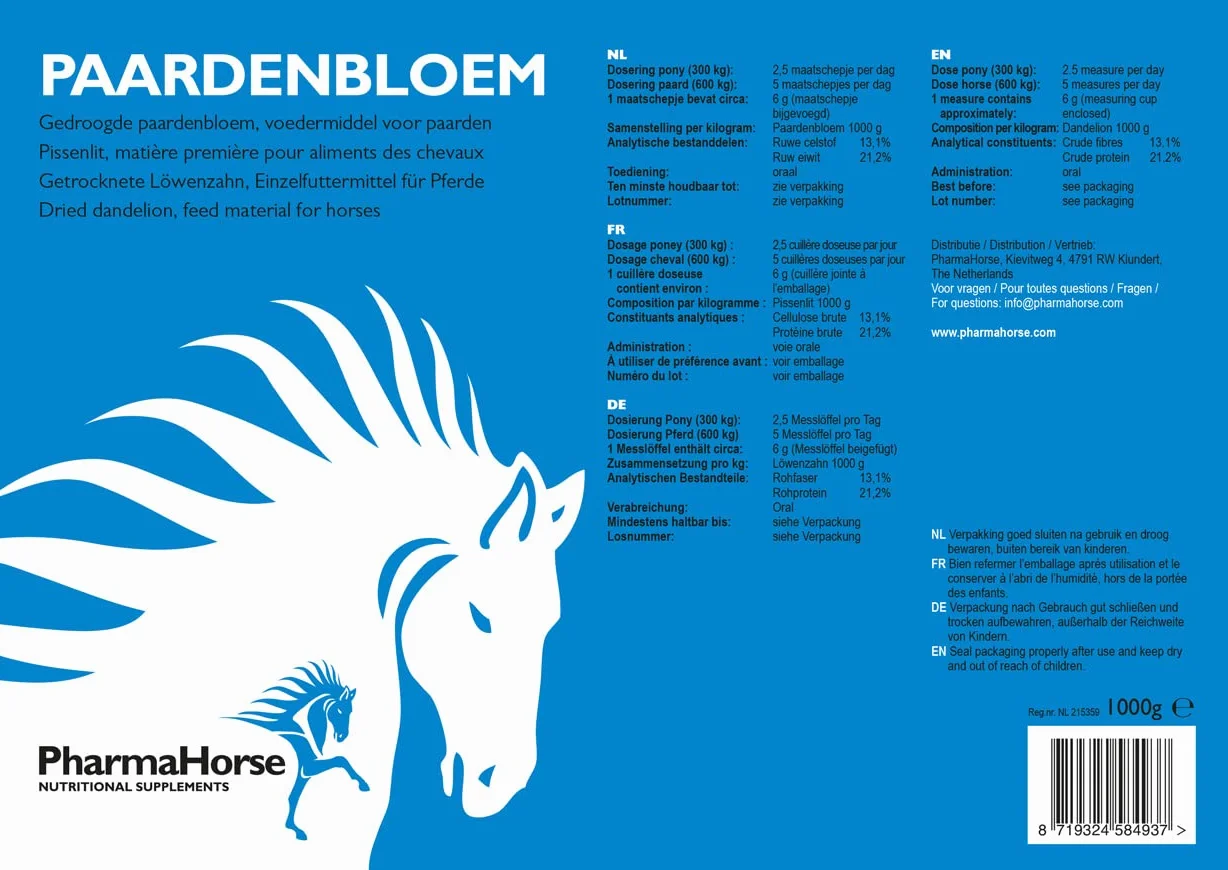 PharmaHorse Pissenlit 1000 grammes Foie Digestion sans dopage