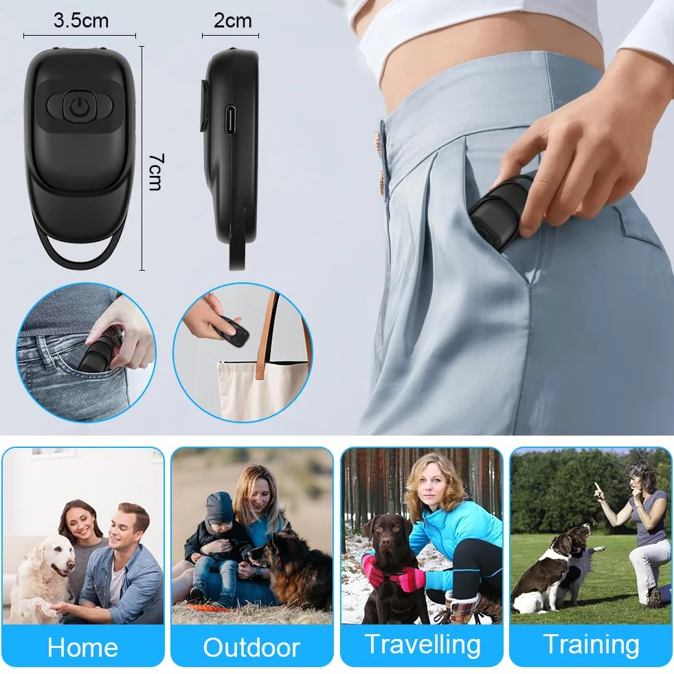 Aomig Anti Aboiement Ultrason Chien, Mini Boitier Portable, LED Stroboscopique, Rechargeable, Dispositif d'Arrêt d'Écorce, Dissuasif Intérieur Extérieur Petit Grand Chien