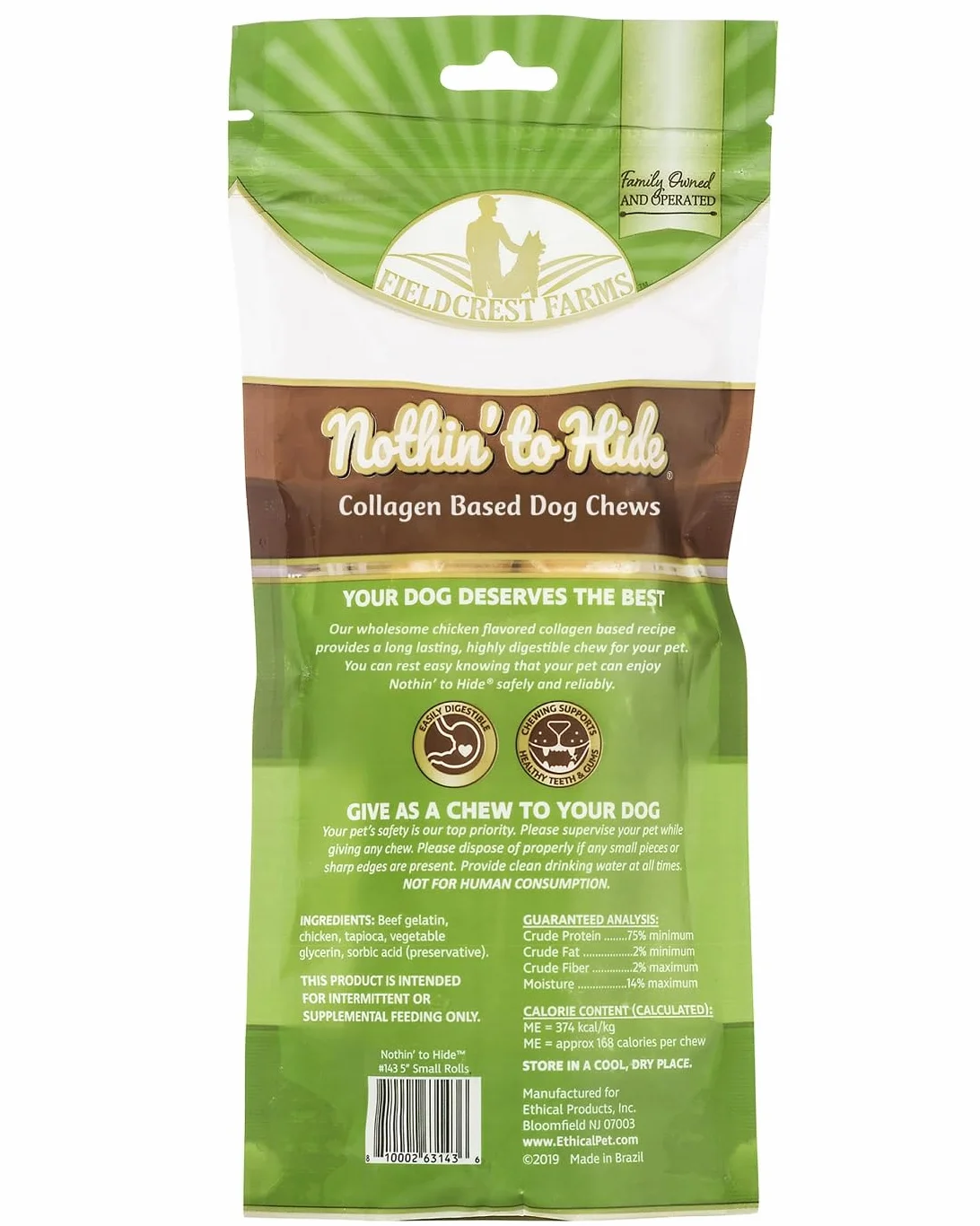 Fieldcrest Farms Nothin' to Hide Lot de 2 Rouleaux au Poulet à mâcher pour Chien, 90 G