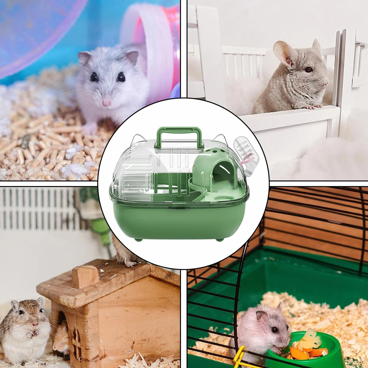 Cage de Transport Portable pour Hamster 27.5x22x20cm avec Aérations et Bouteille d'Eau Amovible
