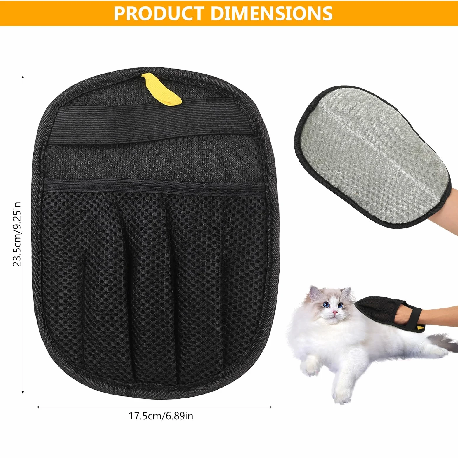 Lot de 3 gants d'épilation électrostatiques pour chien, gants de toilettage double face magnétiques