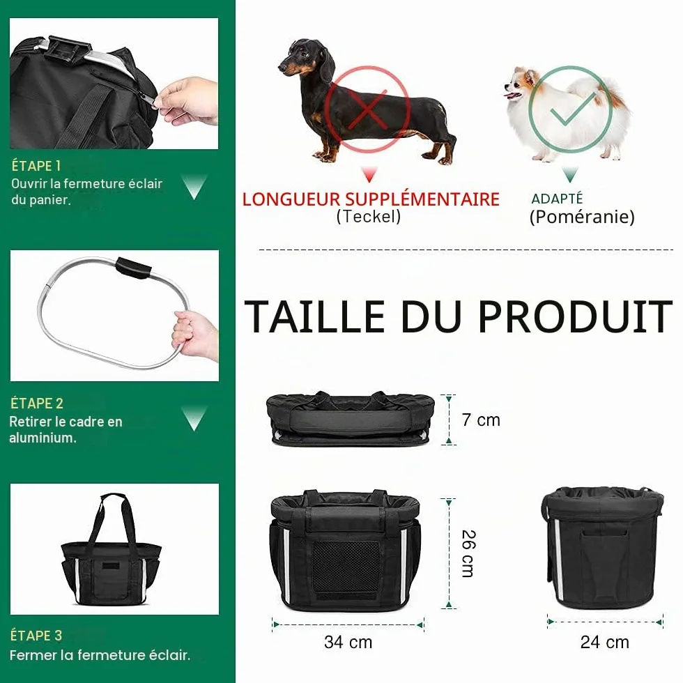 ANZOME Panier avant pour chien vélo amovible avec ceinture de sécurité