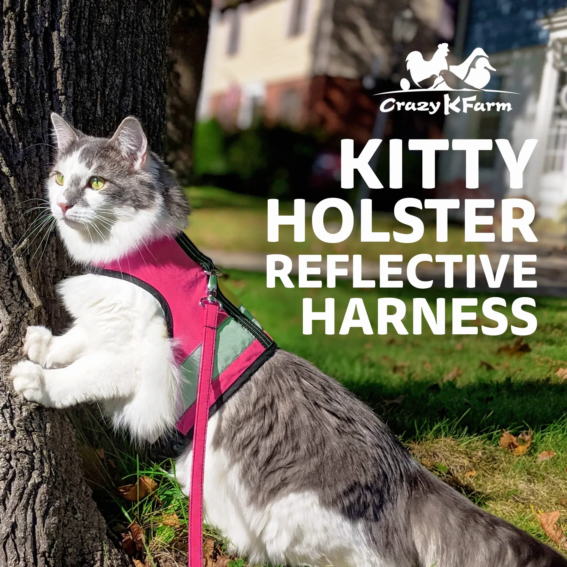 Kitty Holster Harnais réfléchissant pour chat, gilet haute visibilité de jour et de nuit pour la promenade et les voyages, coton respirant et lavable, M à L, rose (Flamingo Pink)