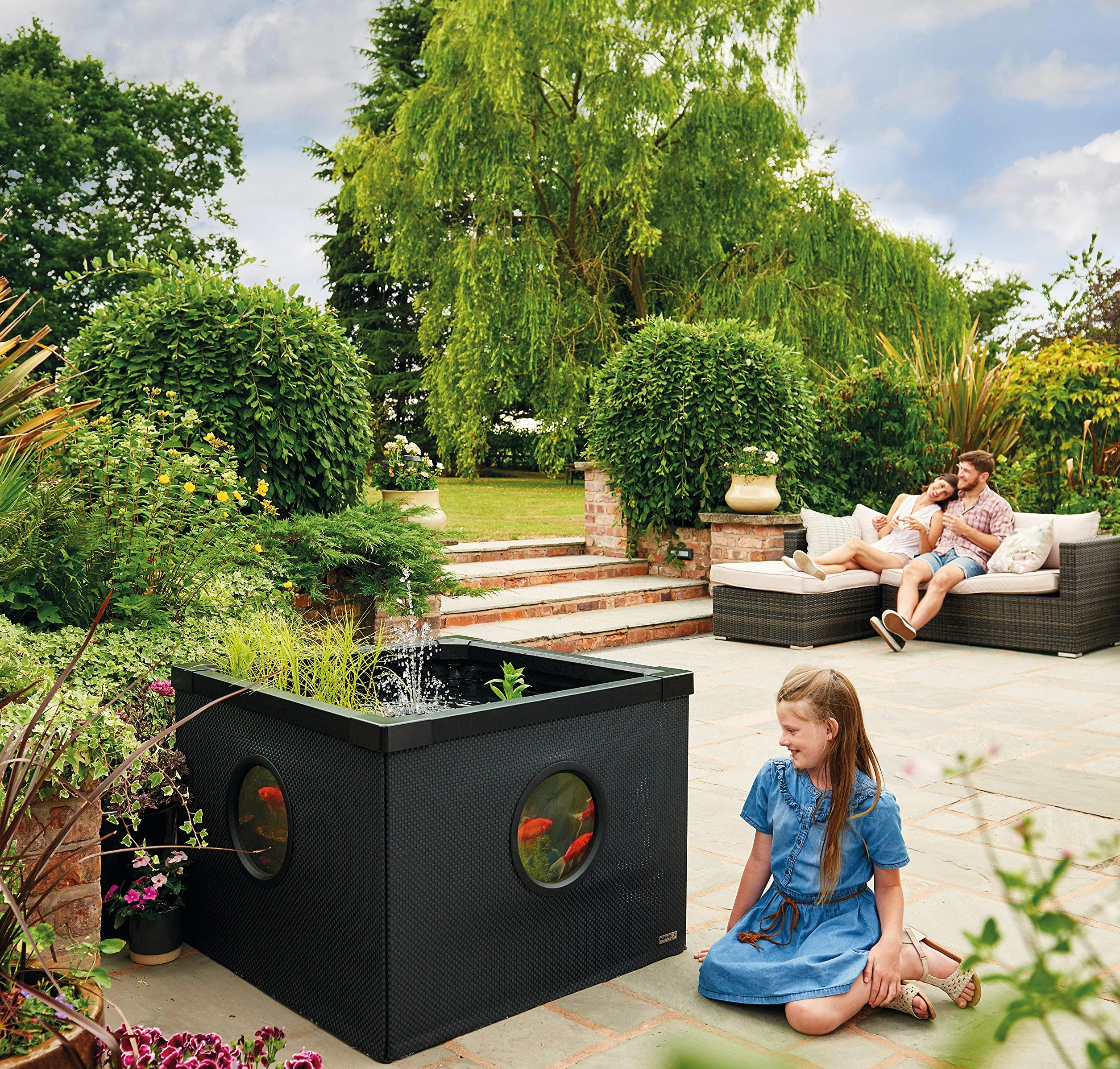 HOZELOCK Aquarium Moderne 500L Noir Installation Rapide Sans Outils Twist & Lock Hors-Sol 3 Fenêtres latérales