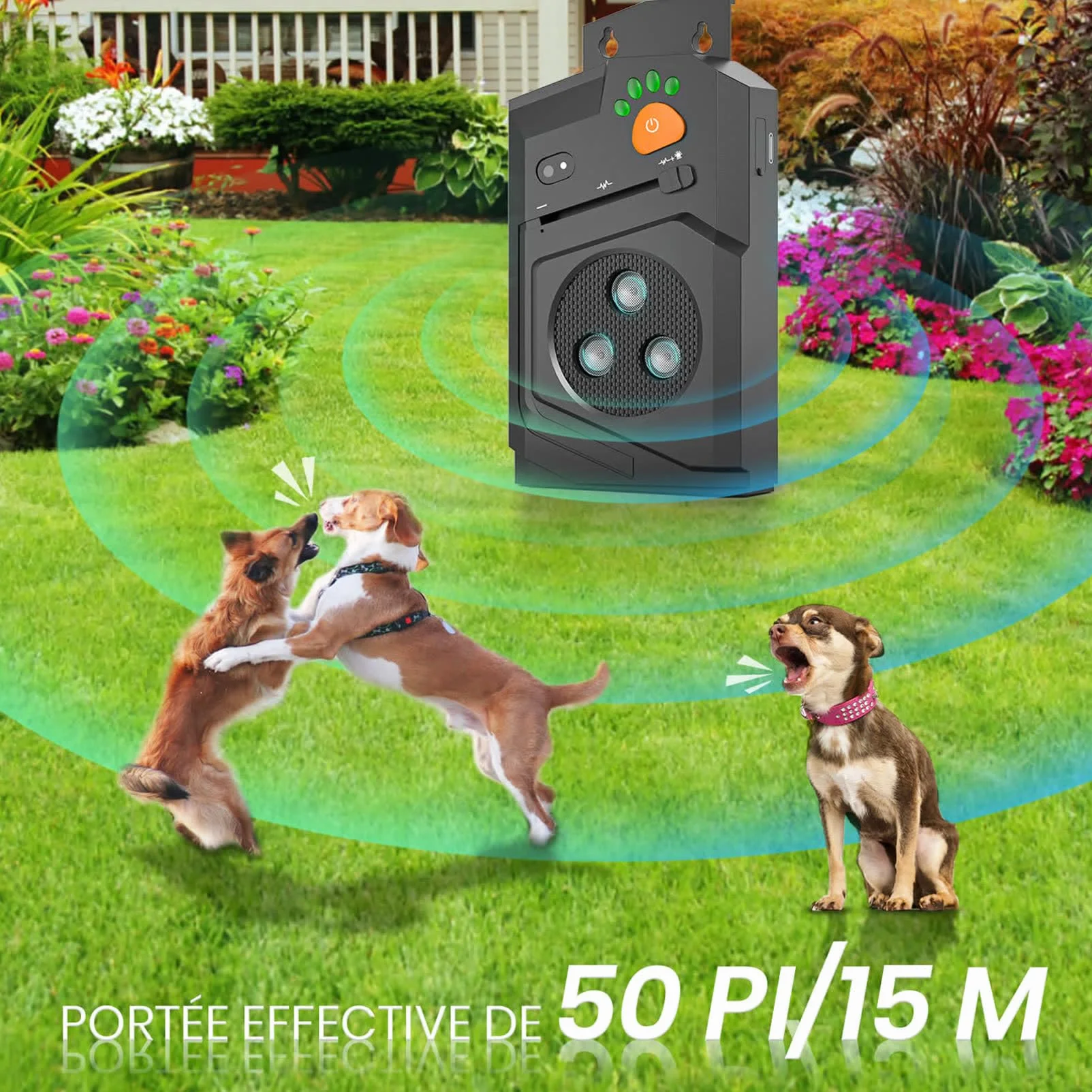 Anti Aboiement Chien Ultrason Puissant IP56 15m USB Rechargeable 3 Modes
