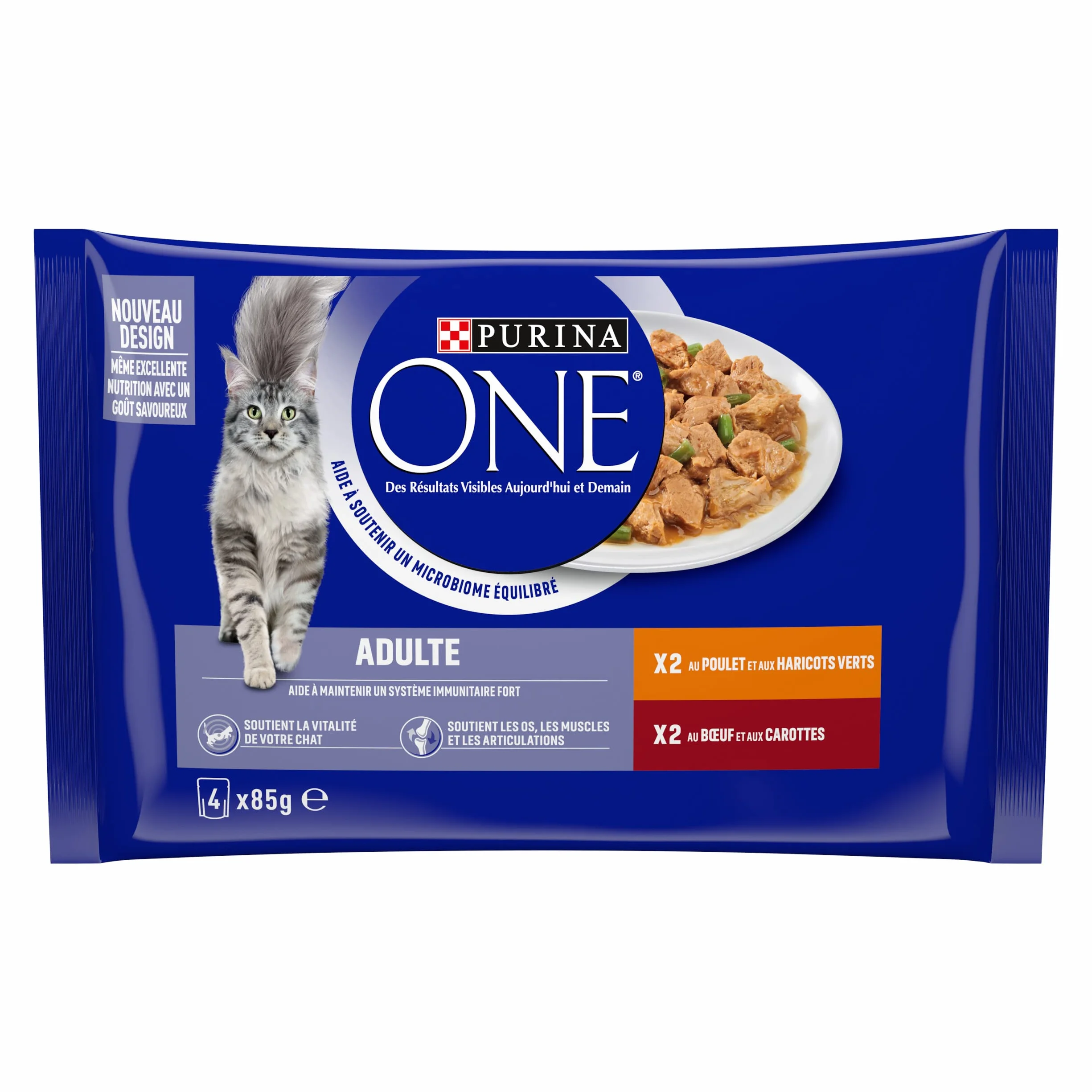 PURINA ONE BIFENSIS Chat Adulte Poulet Boeuf Effilés en Sauce Sachets Fraîcheur Lot de 12 (4 x 85g)