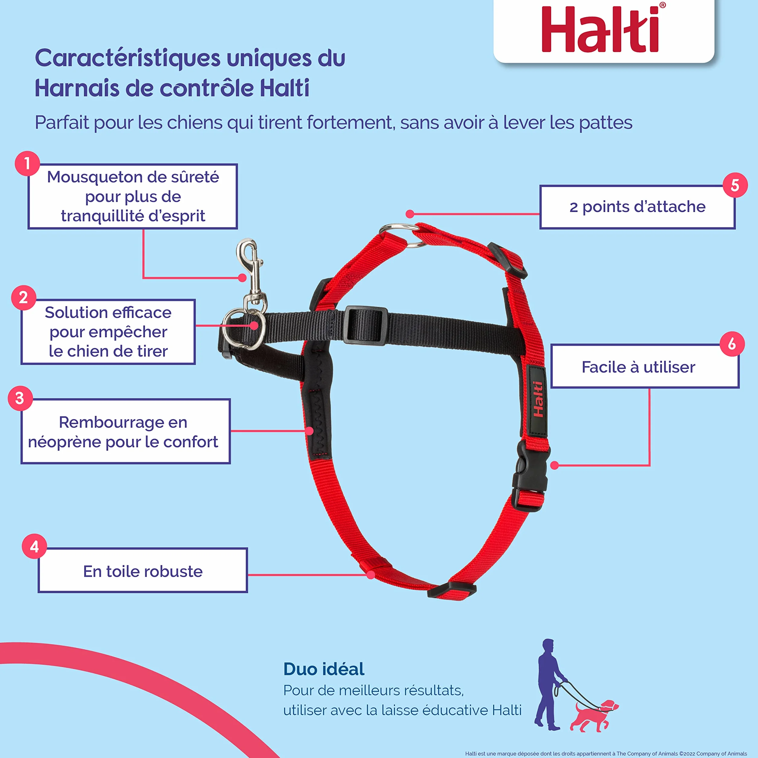 Harnais de contrôle HALTI Taille M Anti-traction pour chiens de taille moyenne