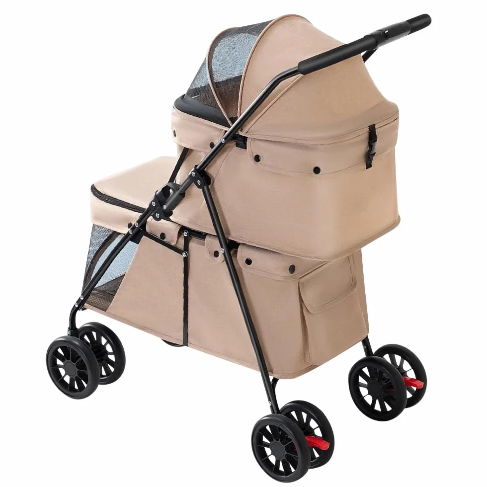 Poussette pour Chien Double Couche Pliable 50x67x95 cm avec Freins et Ventilation Marron