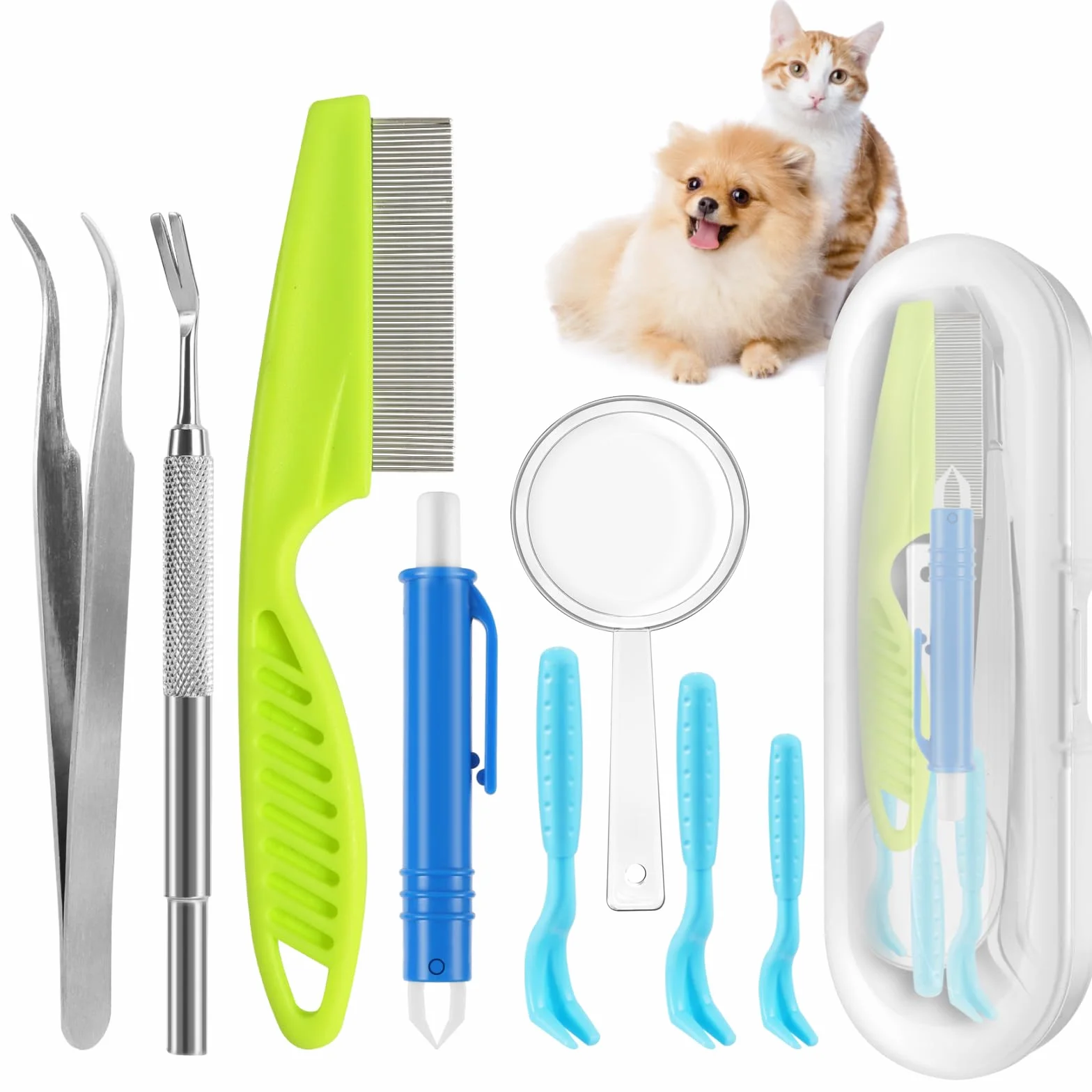 Pince à Tiques Anti Tiques pour Chiens et Chats, Crochet 2 en 1 en Acier Inoxydable