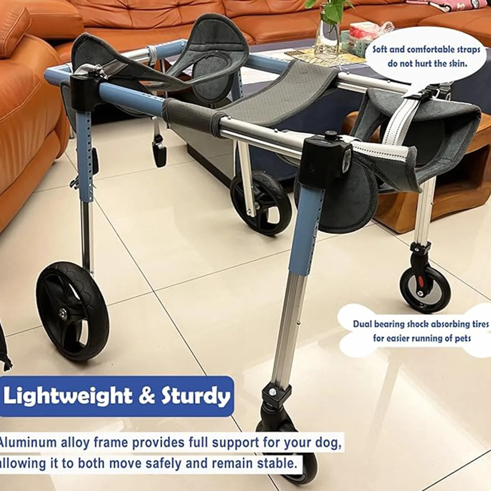Fauteuil Roulant Pour Chien 4 Roues Attelle Marcheur Handicapé Aide Marche Animaux XL Bleu