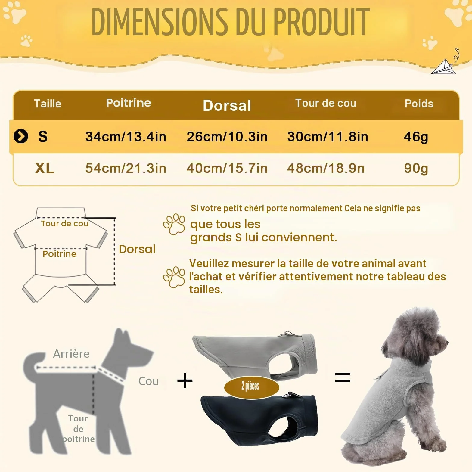Pull Chien avec Anneaux en D Veste d'hiver Manteau pour Petite Taille Chihuahua Noir Gris S