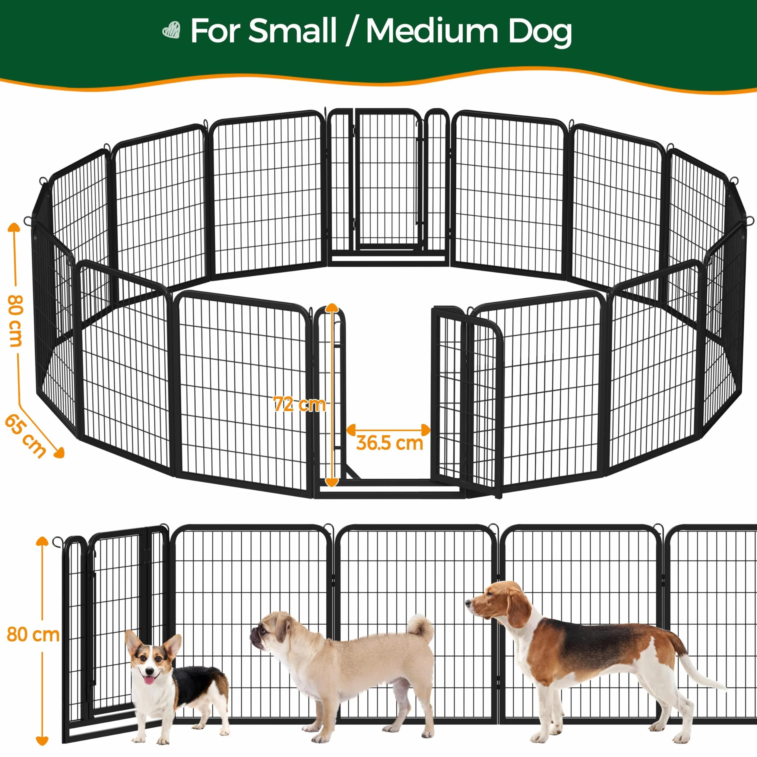 Abician Parc pour Chien en Métal 16 Panneaux 80 cm Enclos Intérieur Extérieur