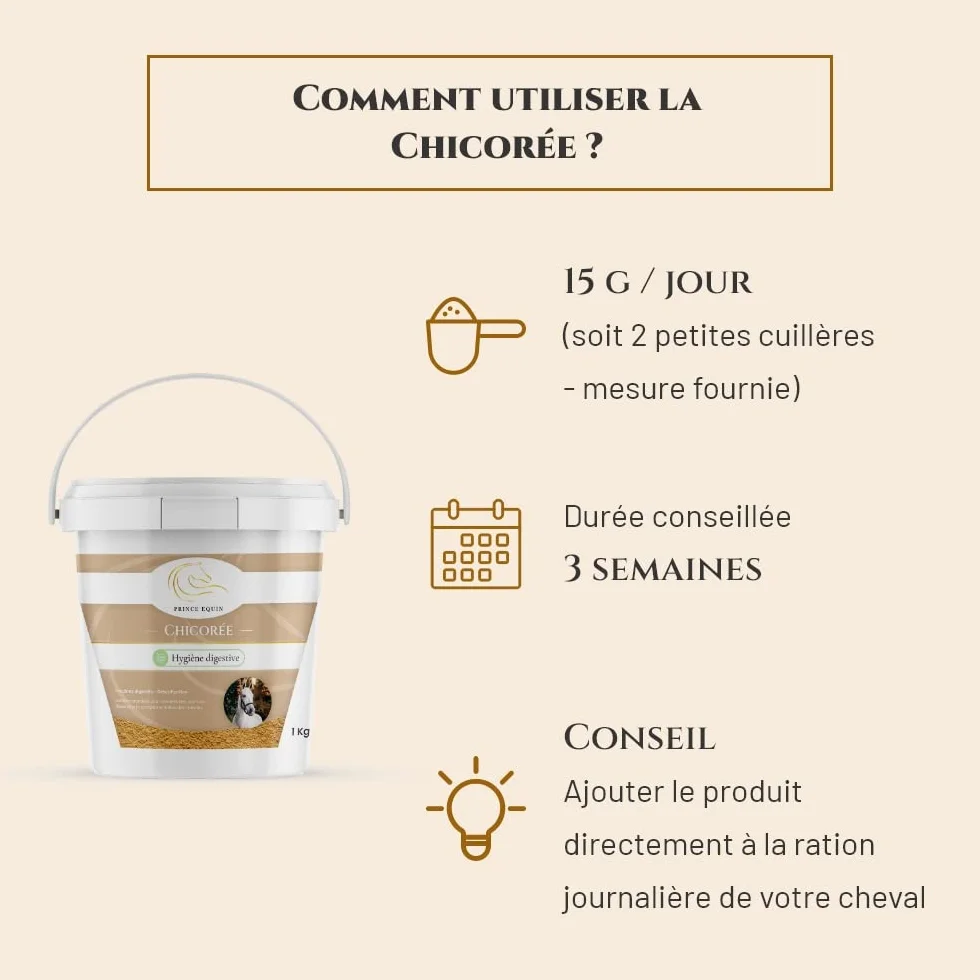 CHICORÉE Complément nutritionnel Cheval Seau 1 kg Digestion Flore intestinale Marque Française