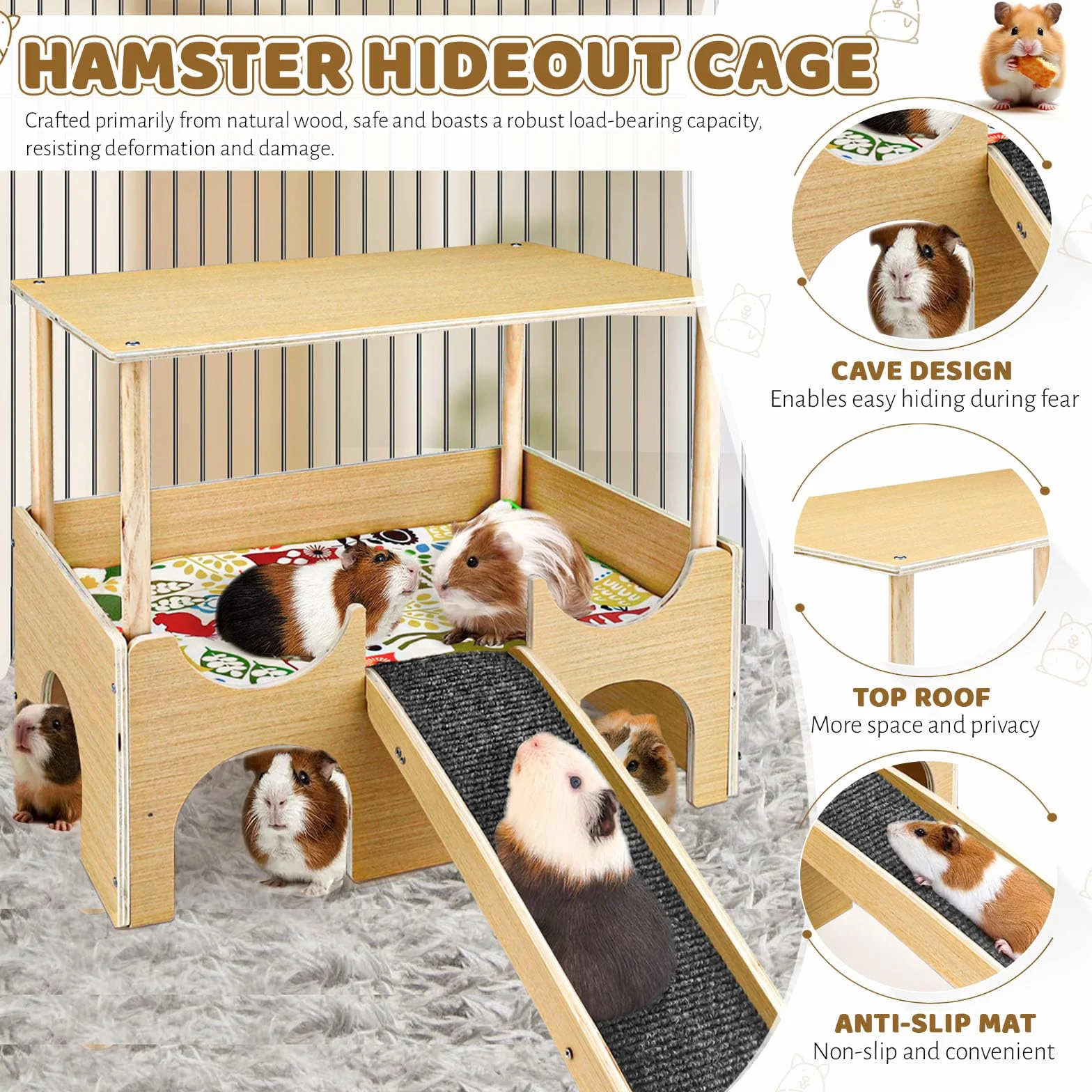 Maison pour cochon d'Inde, cachette pour hamster, lapin, jouets pour cochons d'Inde, accessoires pour cochons d'Inde, maisons et habitats pour petits animaux (bois)