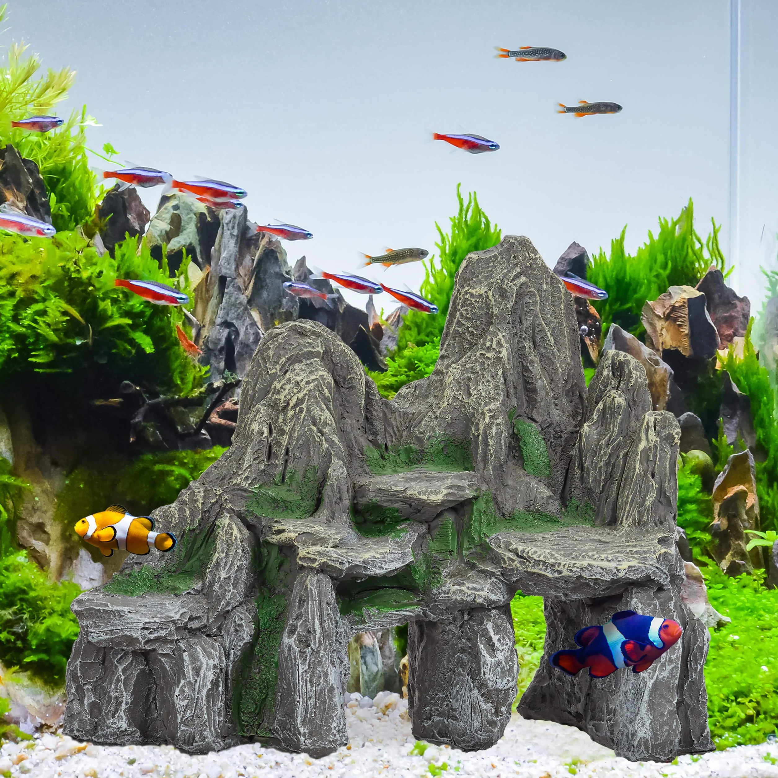 Relaxdays déco d'Aquarium Rocher Grotte 21 cm Gris-Vert
