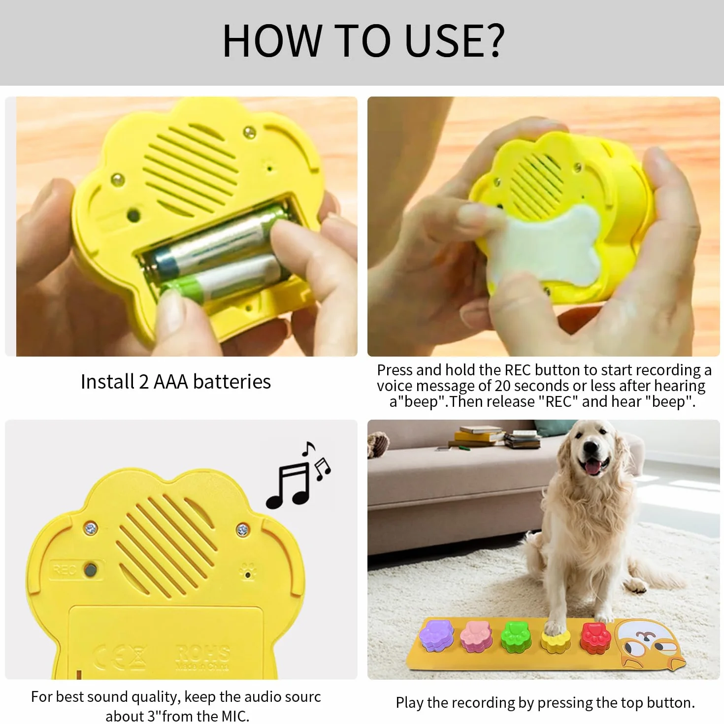 Lot de 5 Boutons pour Chien,Bouton Chien,Boutons de Communication pour Chien,Entraînement des Animaux de Compagnie,Bouton pour la Communication - 30 Secondes d'enregistre,Ment Vocal