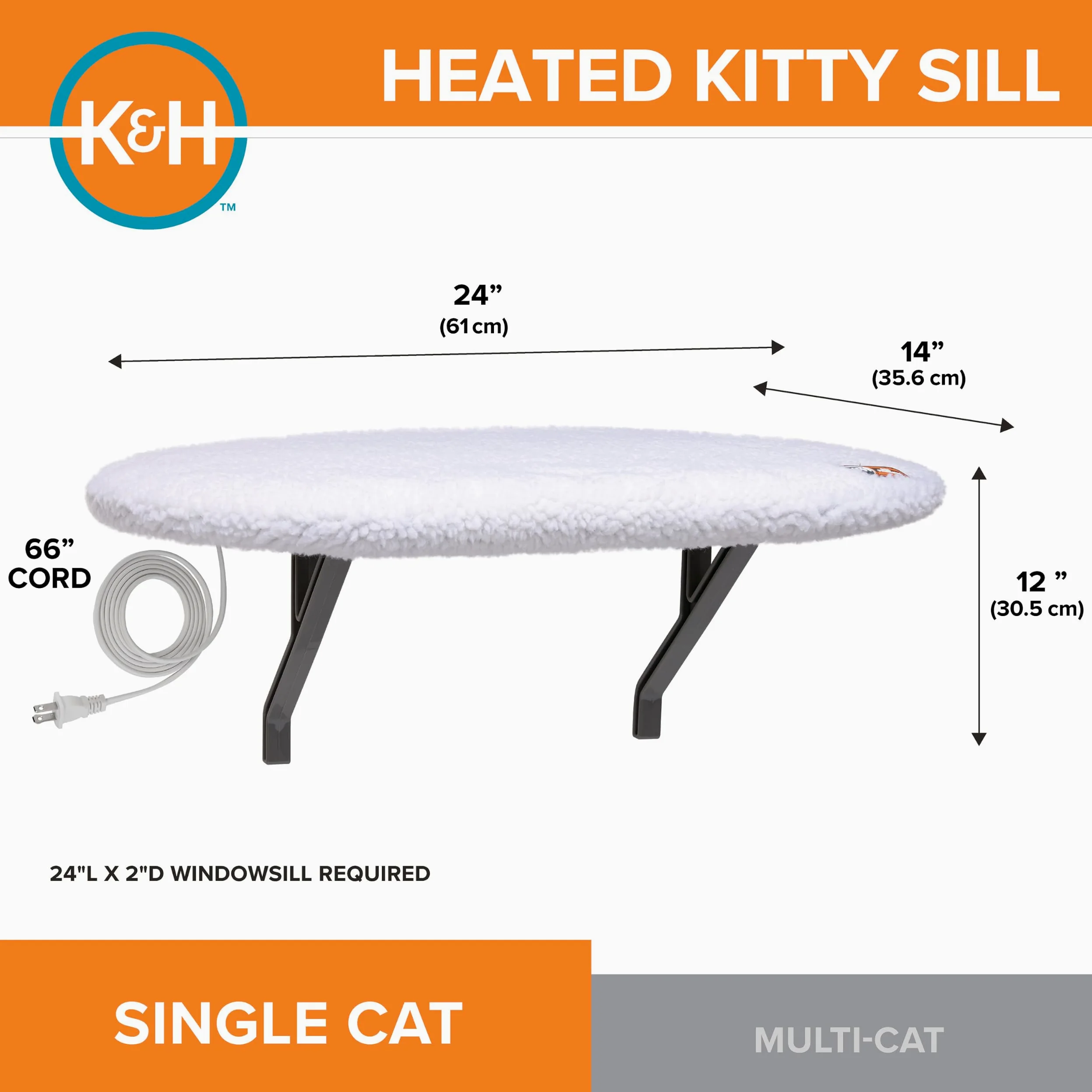 K&H Pet Products Kitty Sill Hamac pour fenêtre de chat (chauffant ou non chauffé) Polaire chauffante 35,6 x 61 cm