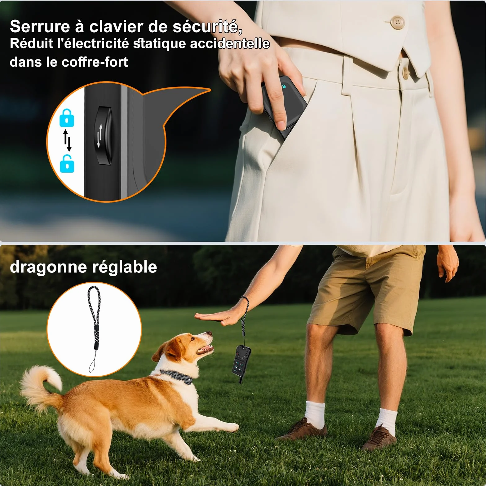 Collier de Dressage pour Chien IPX7 Résistant à L'Eau, 4 Modes avec Verrouillage de Sécurité, Noir