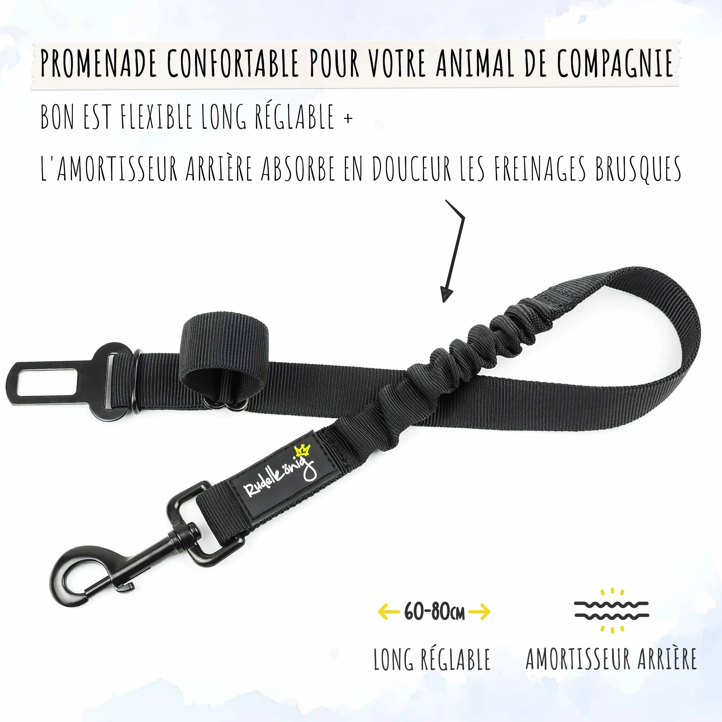 Rudelkönig Ceinture Chien Voiture Réglable 60-80cm Harnais Sécurité Protection Toutes Races
