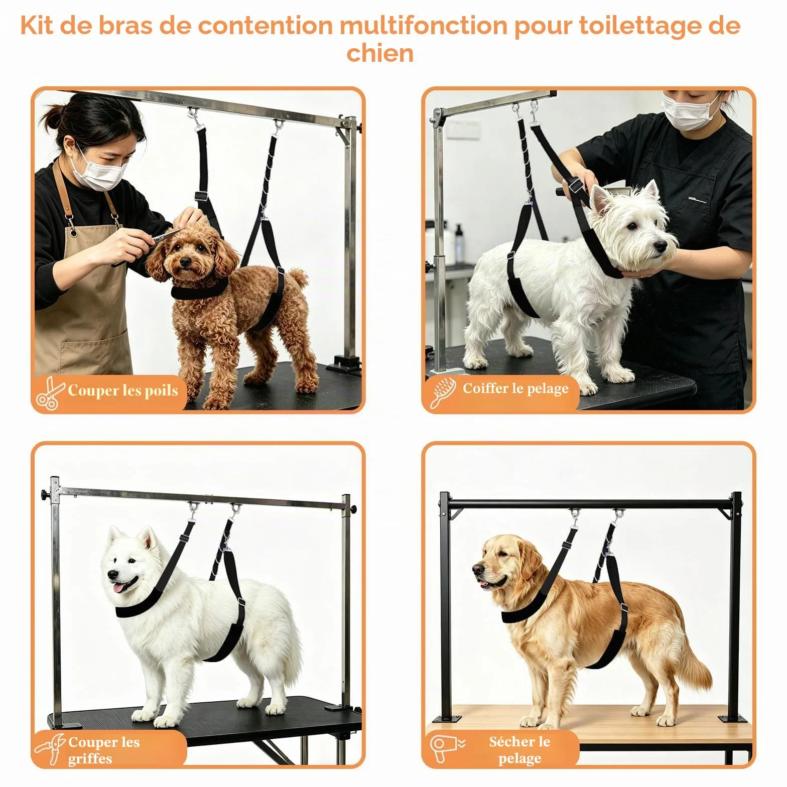 ASOCEA Bande de Sangle Ventrale de Toilettage pour Chien Boucle de Retenue de Bain Réglable Nylon pour Chat Chiot Chaton