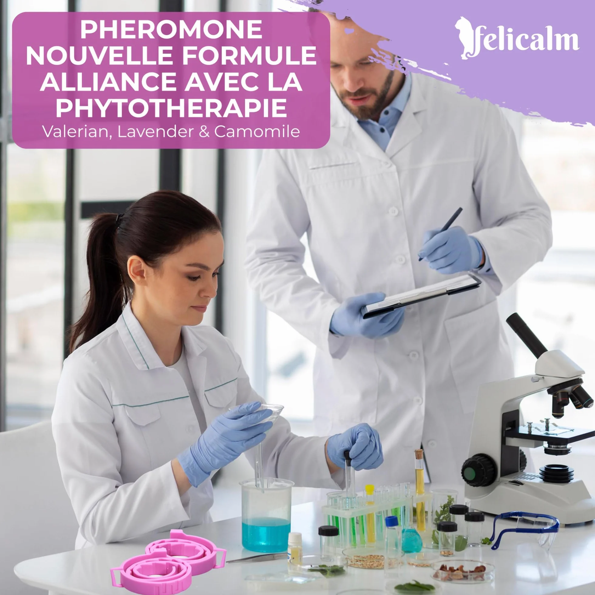 Félicalm Paris Colliers Anti-Stress Chat Chaton 2 Pièces 60 Jours Valériane Phéromone Camomille Lavande