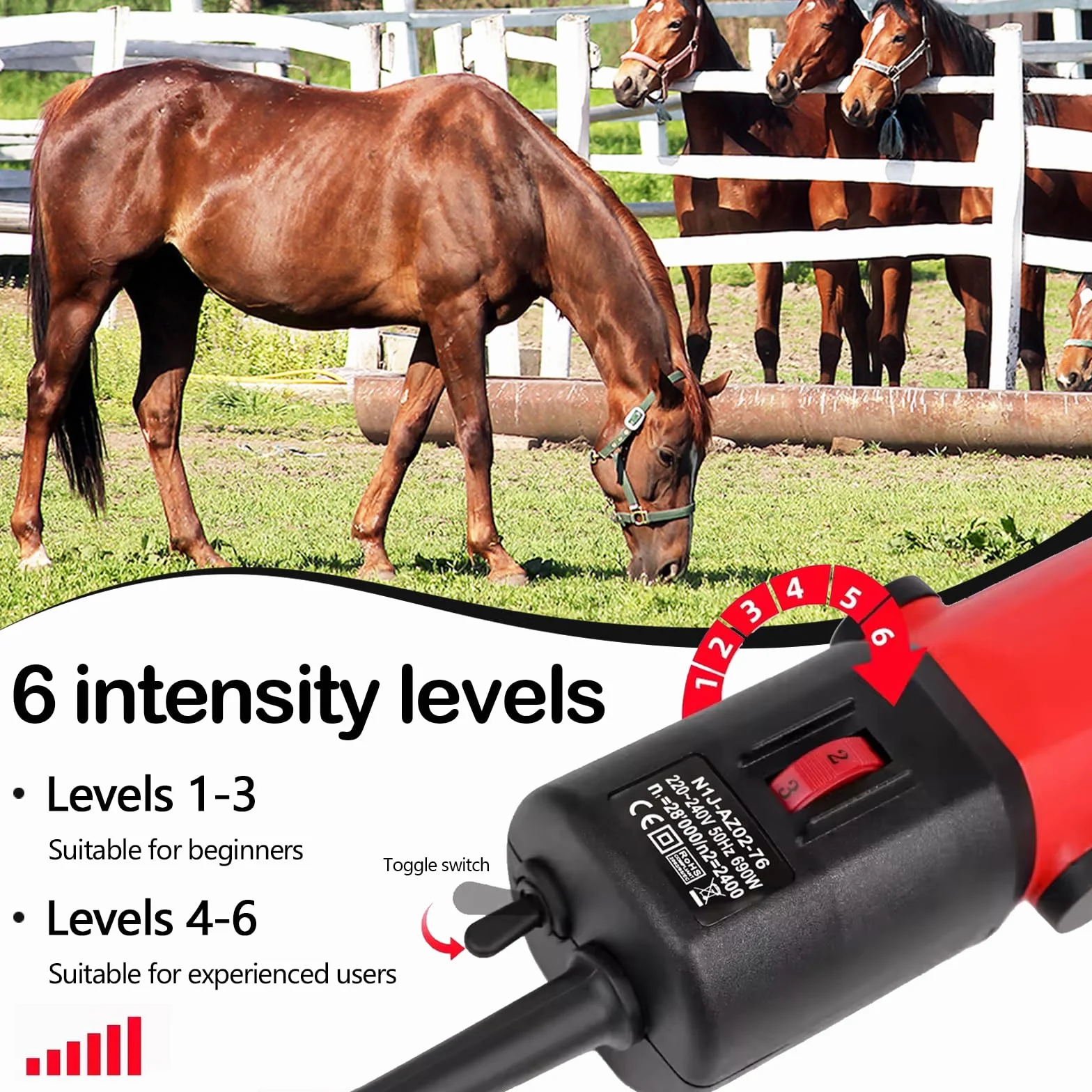 Tondeuse Chevaux Professionnelle 220V 690W Lame 77mm Moteur 2800 tr/min