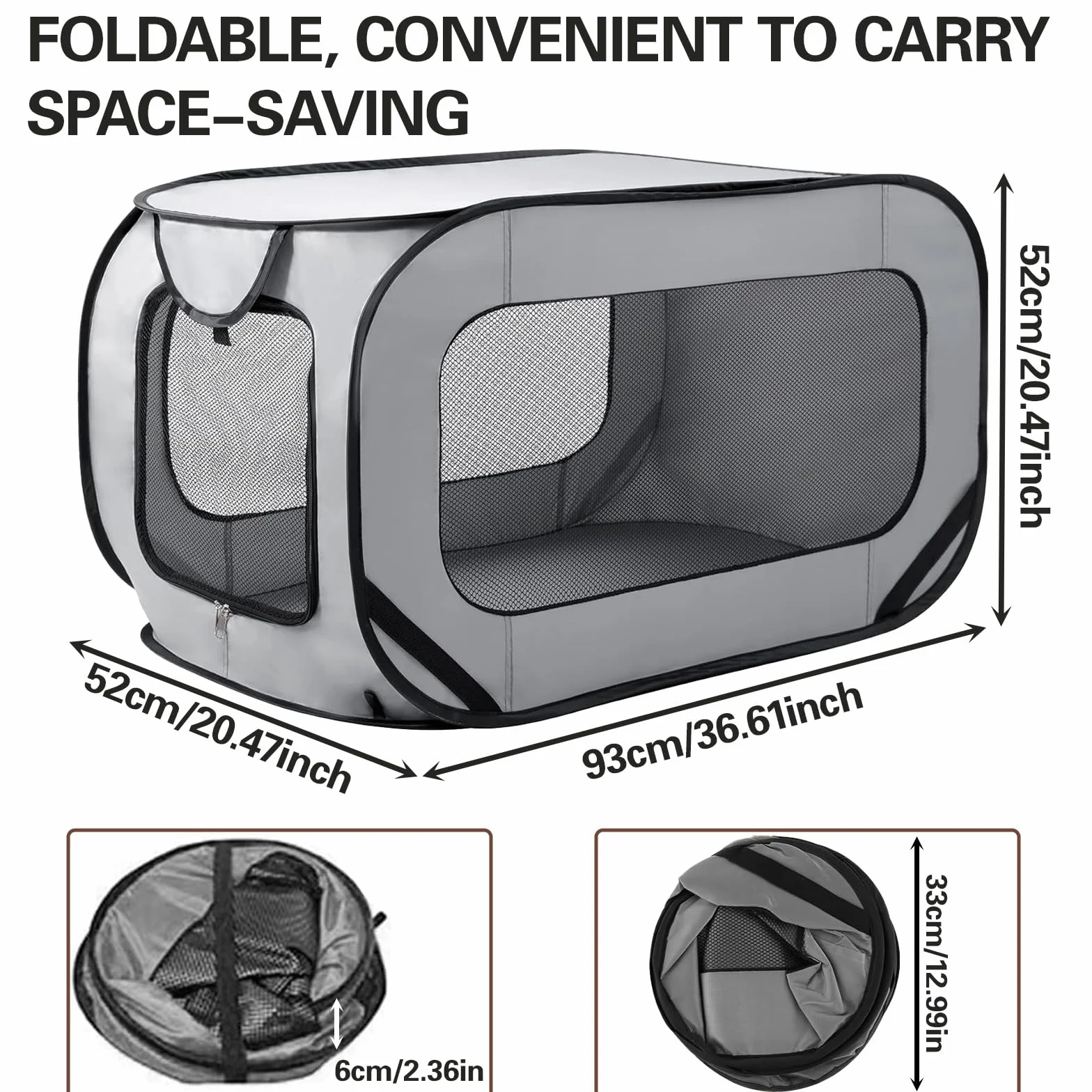 Parc Pliable pour Chien Cage Portative Clôture Animaux Tissu Oxford Imperméable Gris