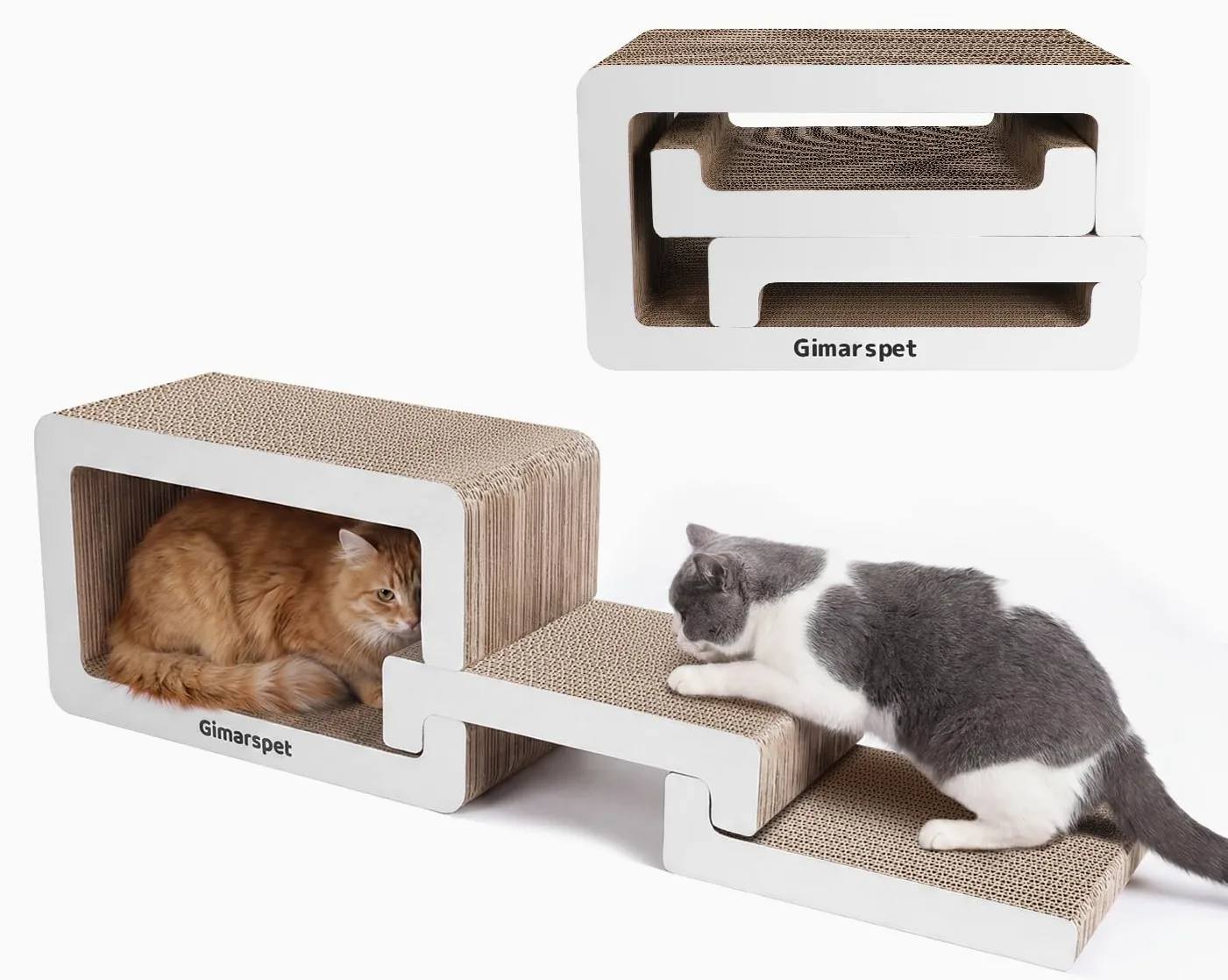 Gimars 75cm Griffoir pour Chat 3 en 1 XXL, Meuble Griffoir Chat Carton Élégant pour Foyer Multi-Chats, Design Vague Moderne, Imbriquable & Gain de Place Lounge