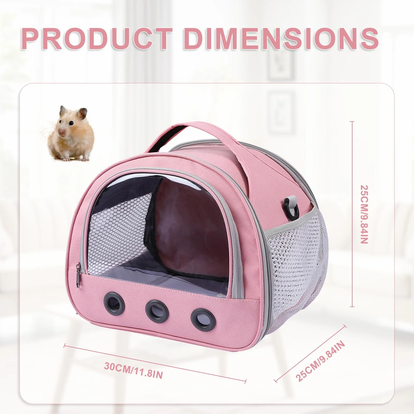 Sac de Transport pour Animal Pliable avec Fenêtre PVC, Grille Aérée, 30x25x25cm