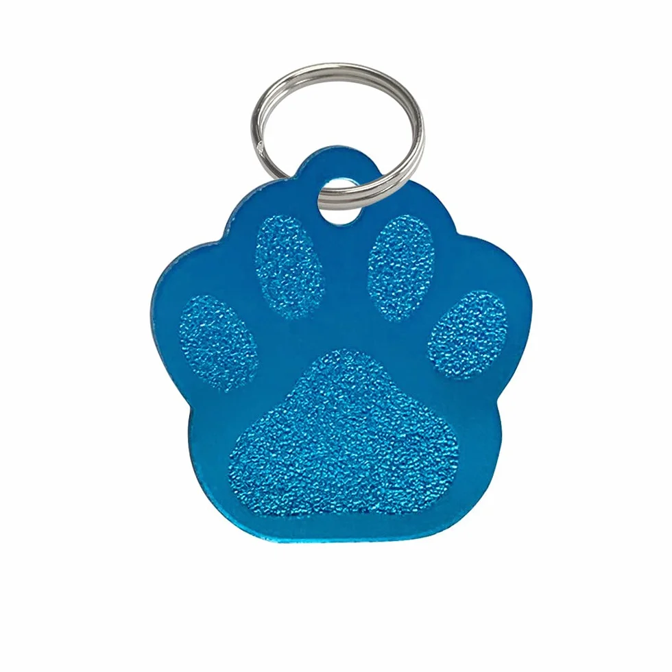 Adzif.biz Le sticker de decoration - Plaque chat personnalisable forme patte en aluminium - Bleu - Aluminium - 26 x 28 mm (2,6 x 2,8 cm)