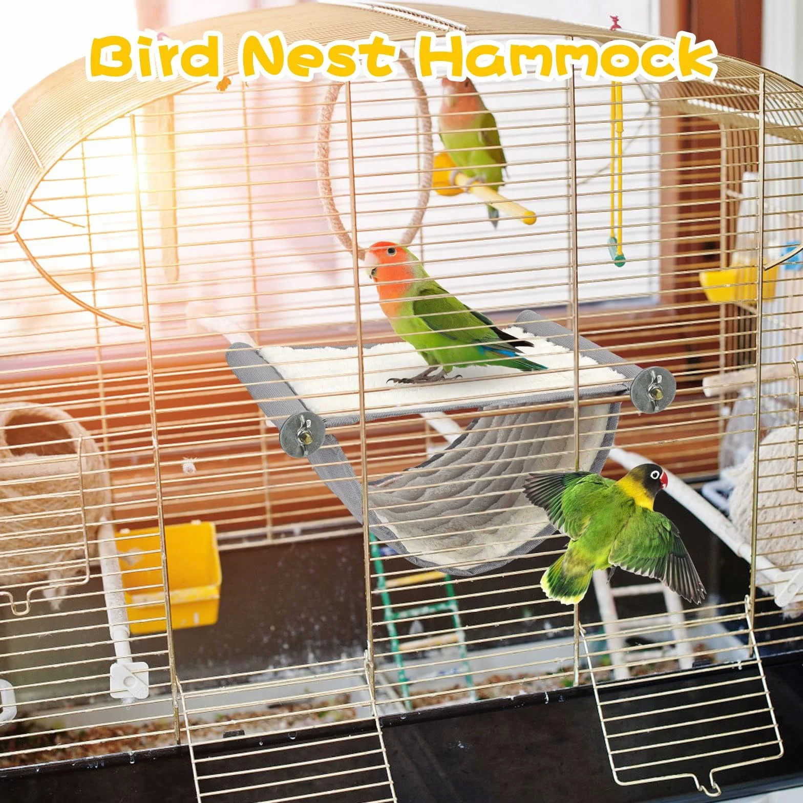 Hamac à Oiseaux lit Superposé Nid Cage Suspendu Peluche Douce Accessoires Perruche Calopsittes Pinsons Gris