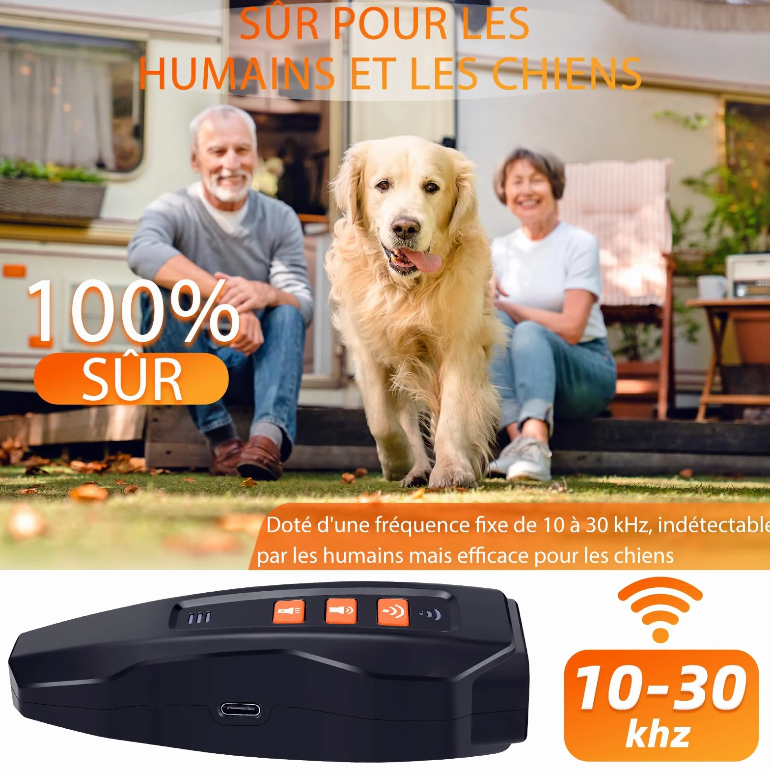 Répulsif à Ultrasons Chien Anti Aboiement Puissant Réglable 3 Fréquences 10M Portée