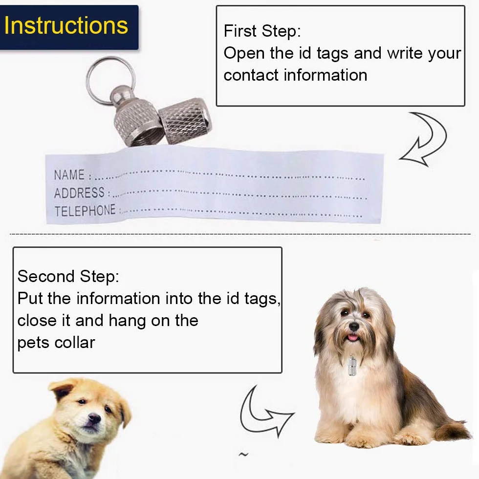 ManLee Tube d'étiquette Anti-Perdue Pendentif Chat Chien Porte Adresse ID Tag pour Collier
