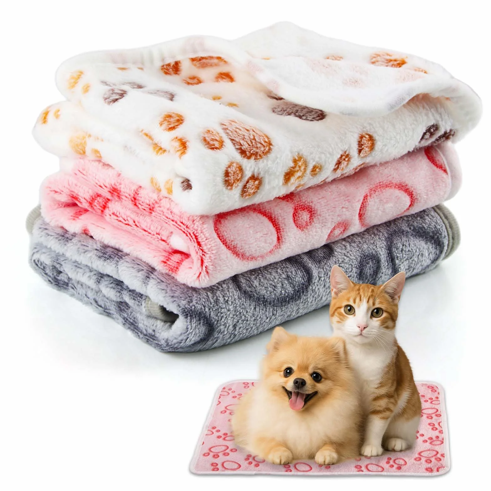 Lot de 3 couvertures en peluche douce pour chiens et chats, lavable 60 x 40 cm