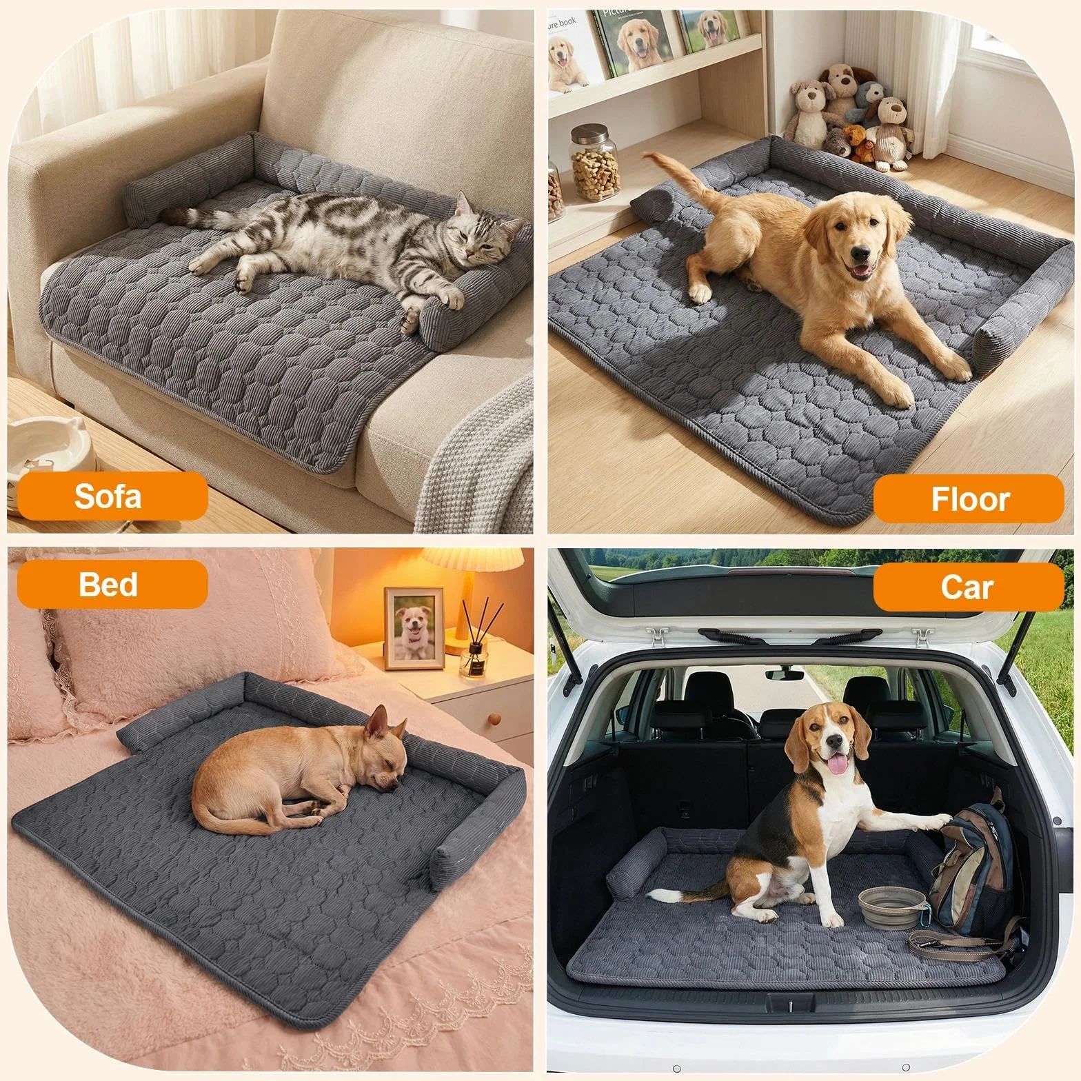 Panier Chien Lavable Déhoussable Antidérapant 75x75 cm Gris Foncé