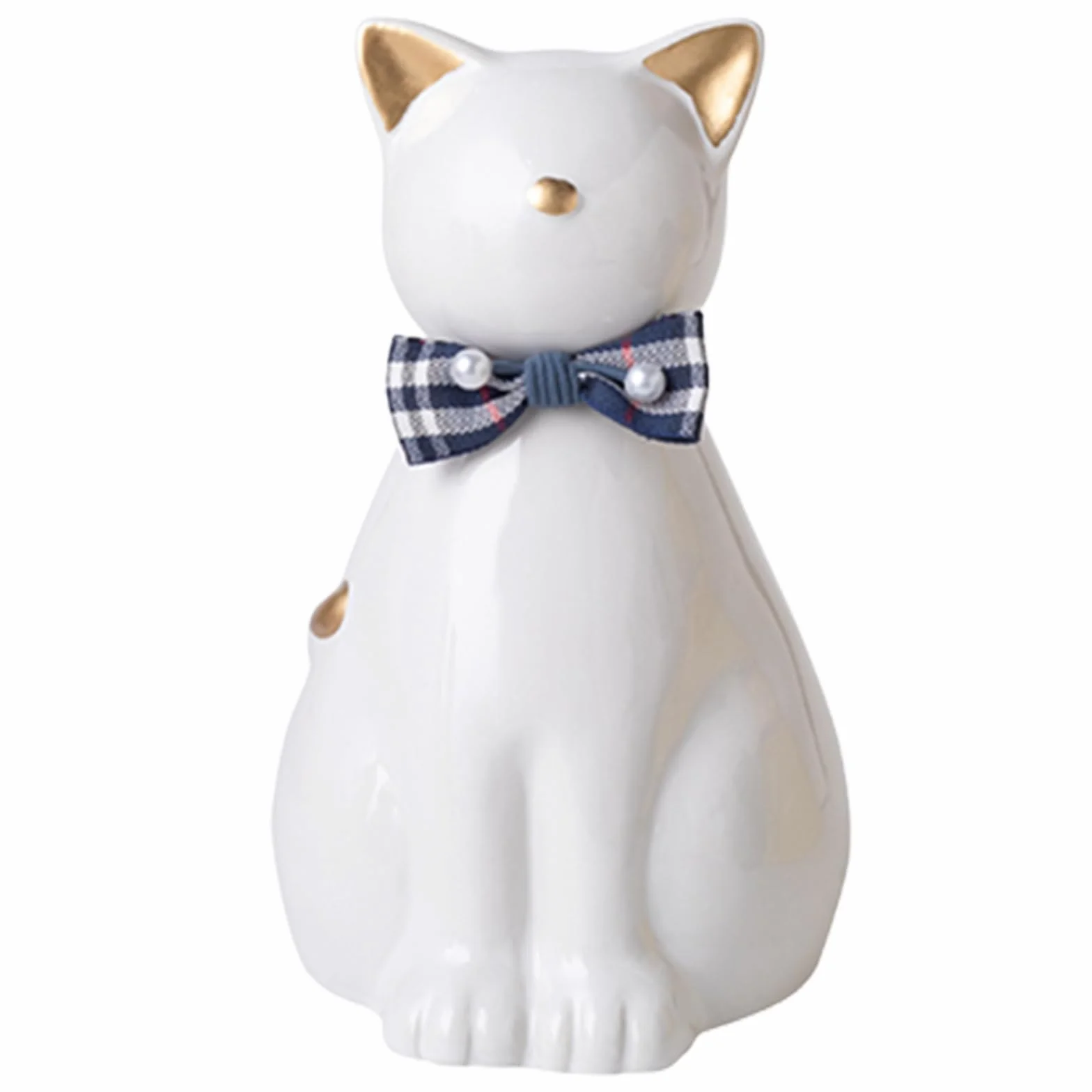 Urne funéraire en céramique faite à la main pour cendres de chat, statue de chat mémorial funéraire, urne pour animaux de compagnie intérieur extérieur (Or)