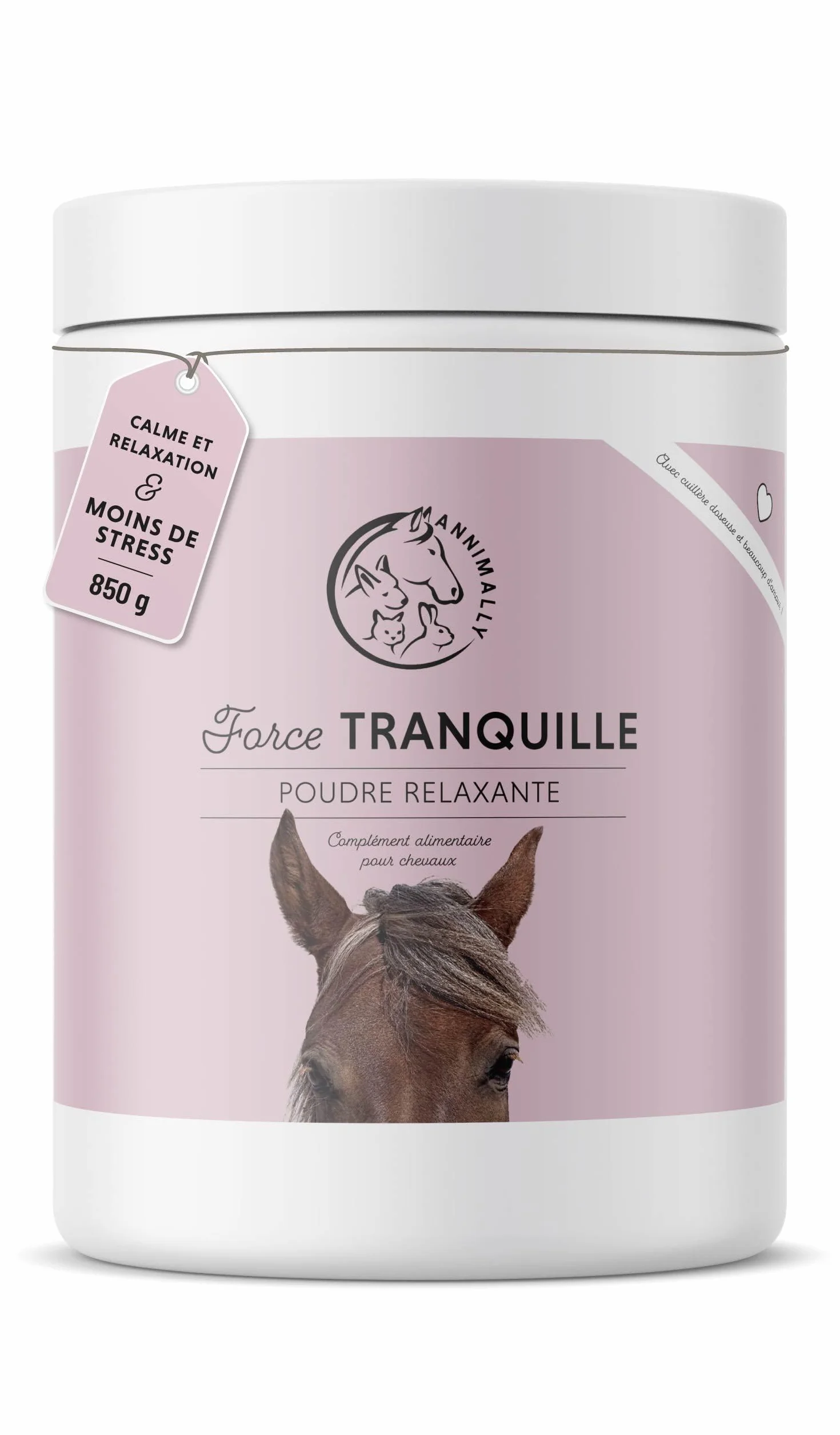 Annimally Poudre Relax pour Chevaux 850g pour Calmer Les Chevaux - Herbes pour Les nerfs avec magnésium, tryptophane, valériane, passiflore et Huile de Chanvre Contre l'anxiété, Le Stress
