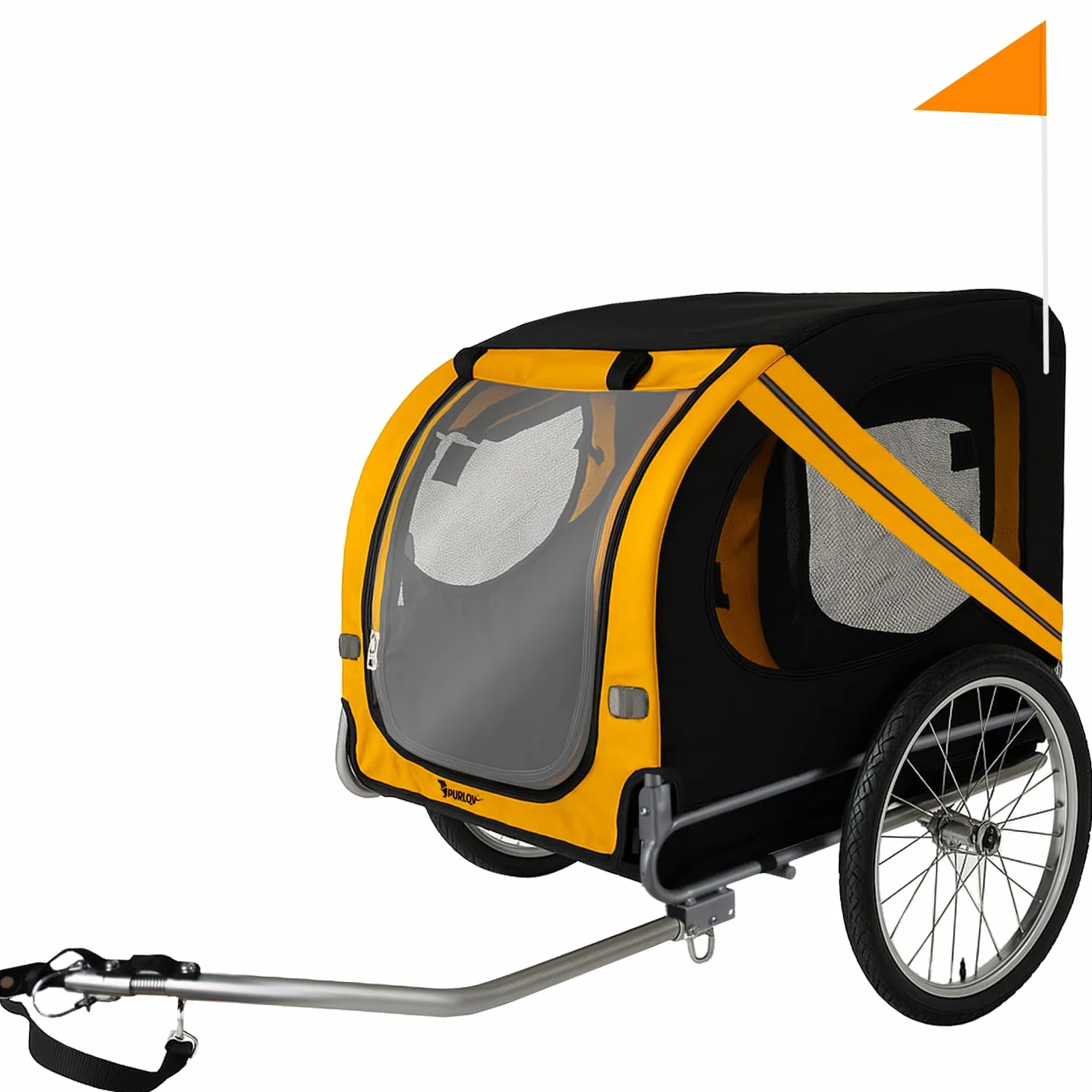 Purlov Remorque vélo chien 40 kg ceinture sécurité moustiquaire housse pluie pneus 20" cadre acier