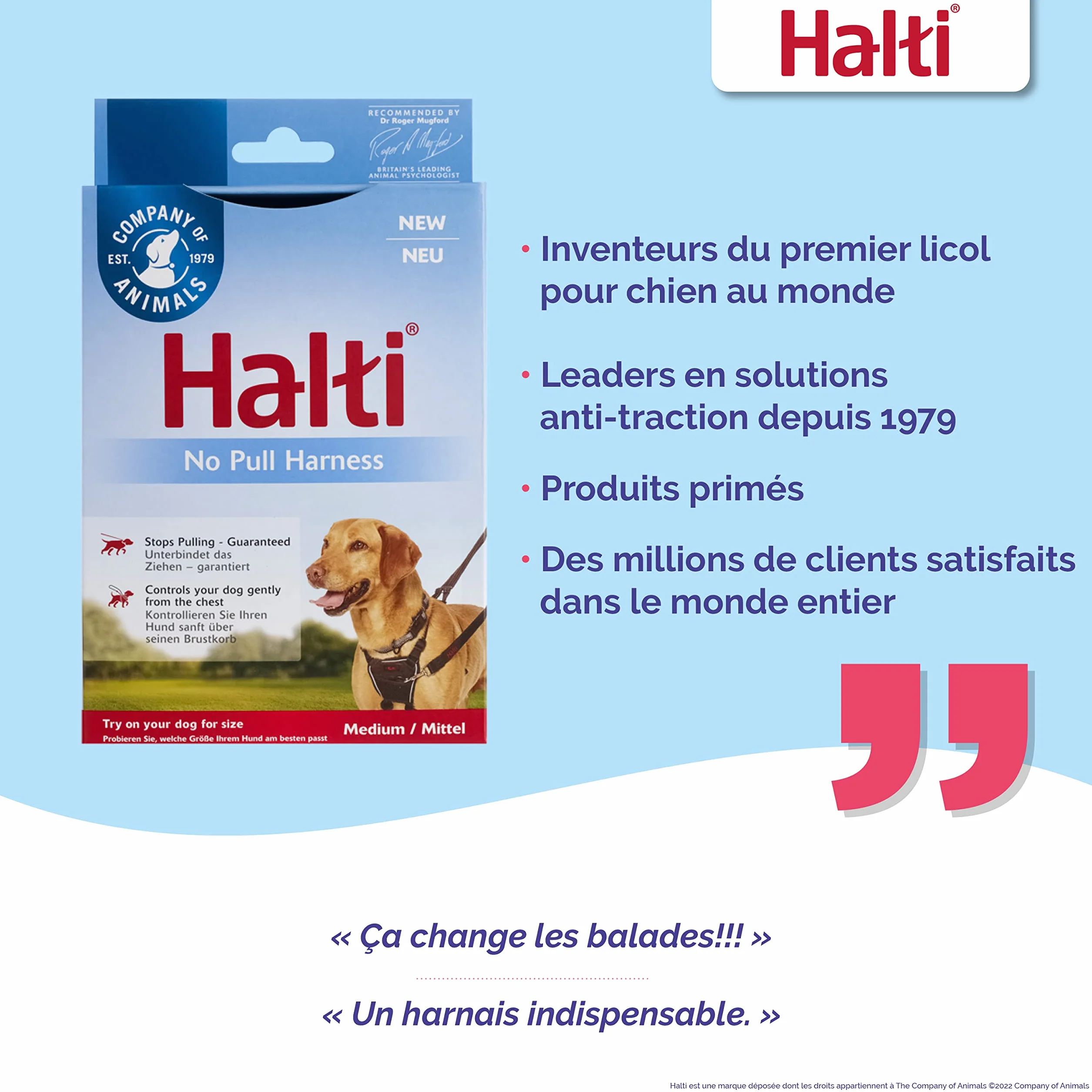 Harnais anti-traction HALTI pour chien taille moyenne (M, Noir)