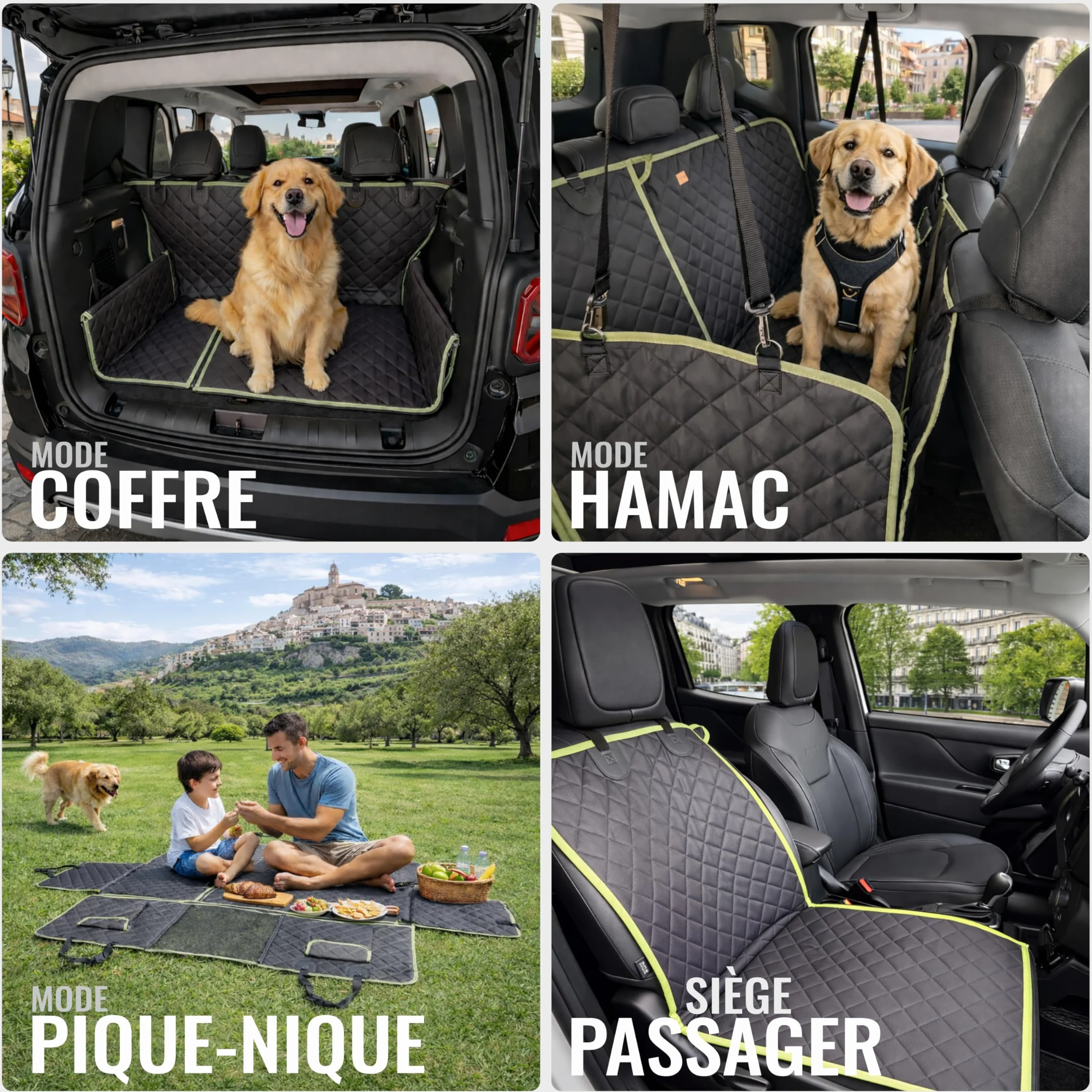 Housse Chien Voiture 6-en-1 600D Imperméable avec Fenêtre Maille Protection Portes