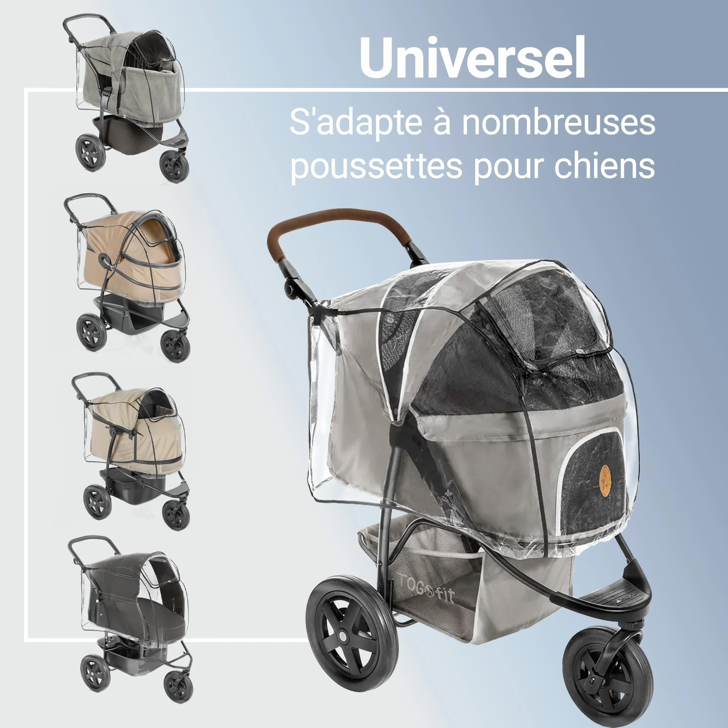 Zamboo Habillage Pluie pour Poussette Chien - Protection Pluie Transparente avec Fenêtre, Compatible TOGfit Pet Roadster