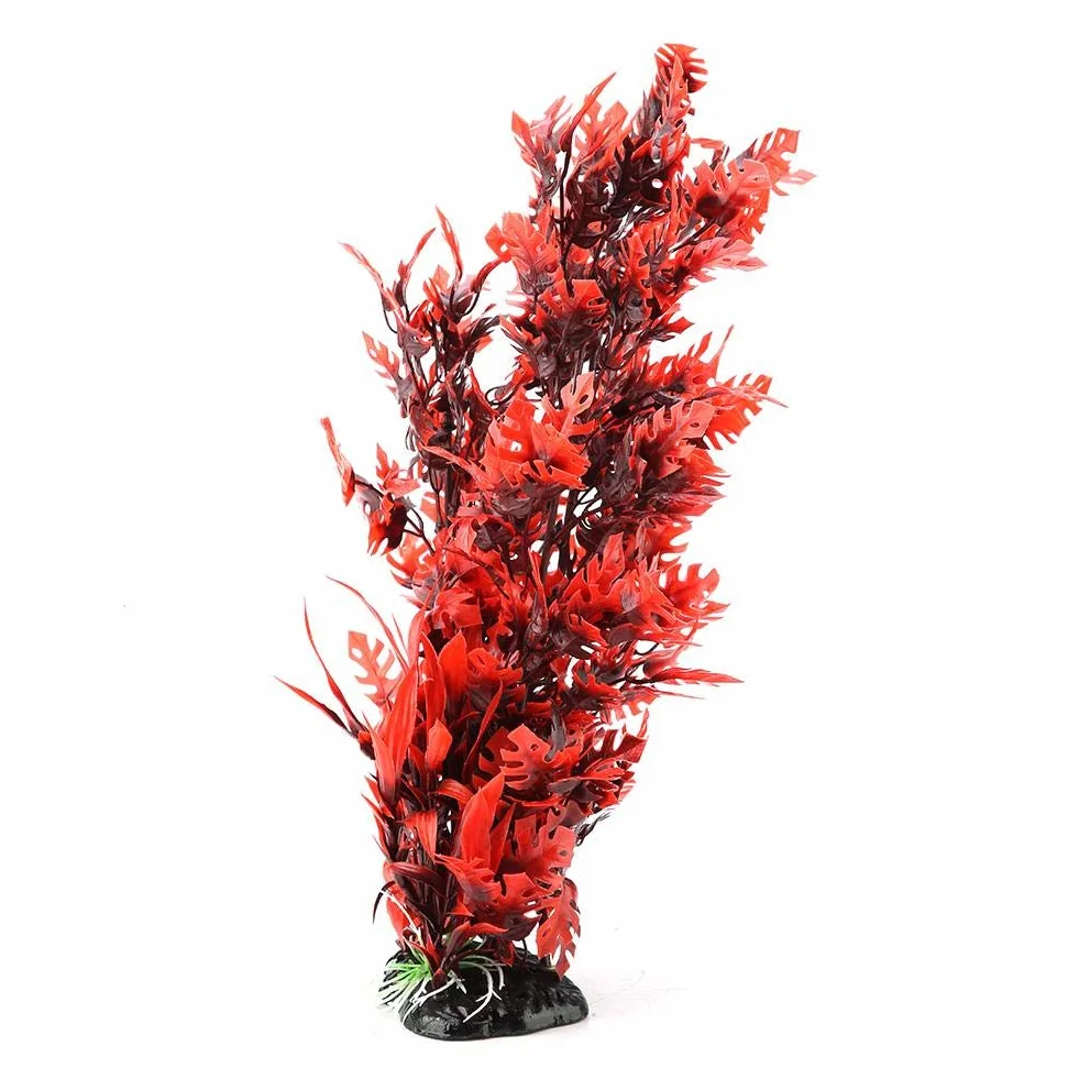 Plantes Aquatiques Artificielles en Plastique pour Aquarium Décorations avec Base Élargie Rouge