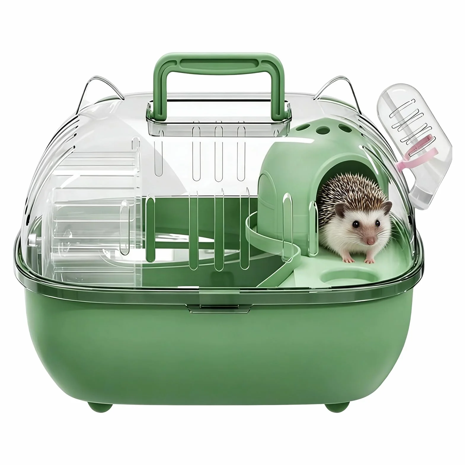 Cage de Transport Portable pour Hamster 27.5x22x20cm avec Aérations et Bouteille d'Eau Amovible