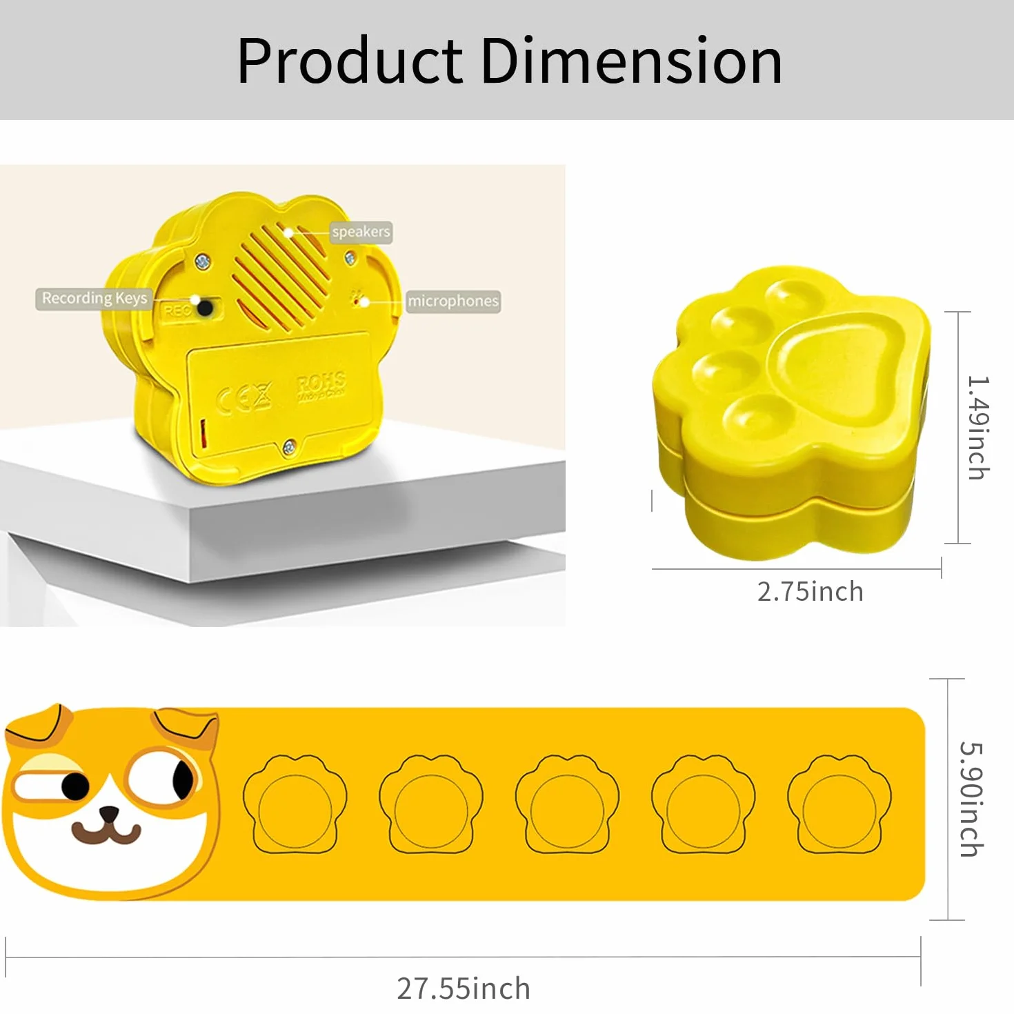 Lot de 5 Boutons pour Chien,Bouton Chien,Boutons de Communication pour Chien,Entraînement des Animaux de Compagnie,Bouton pour la Communication - 30 Secondes d'enregistre,Ment Vocal