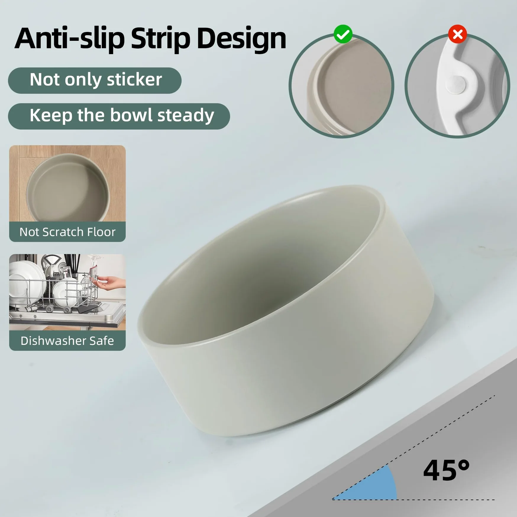 Havniva Gamelle lestée et surélevée en céramique avec support pour gros chiens de race, bol de nourriture et d’eau pour animaux de compagnie, 20,6 cm, 1,8 l, gris