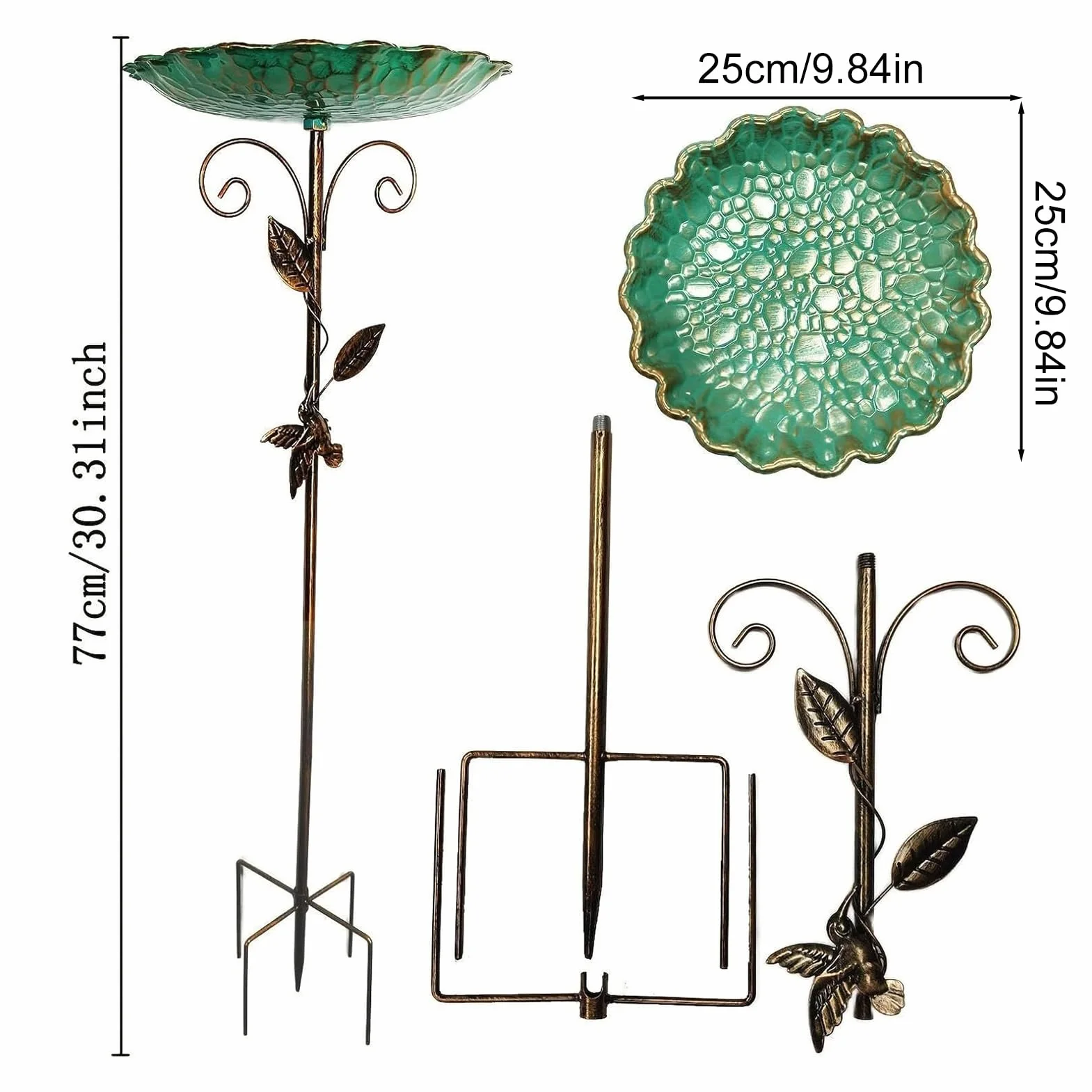 Bain d'oiseaux pour Extérieur, Mangeoire Vintage, Bassin en Métal sur Pied Antigel Hauteur Réglable pour Jardin Terrasse Balcon Extérieur